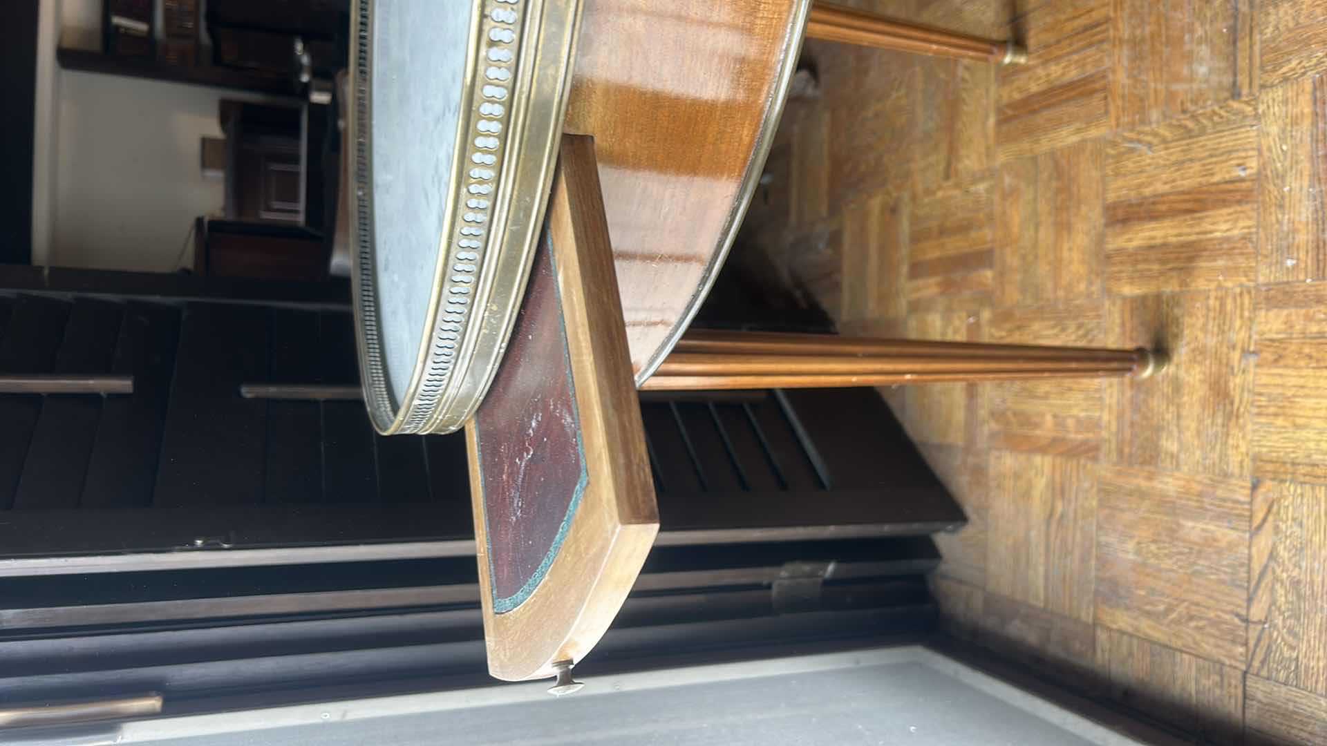 Photo 1 of 1940s VINTAGE FRENCH STYLE BOUILLOTTE MARBLE TOP TABLE
D 26”  x H 28”