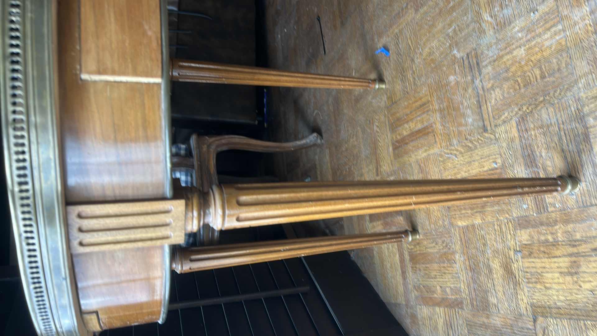 Photo 1 of 1940s VINTAGE FRENCH STYLE BOUILLOTTE MARBLE TOP TABLE
D 26”  x H 28”