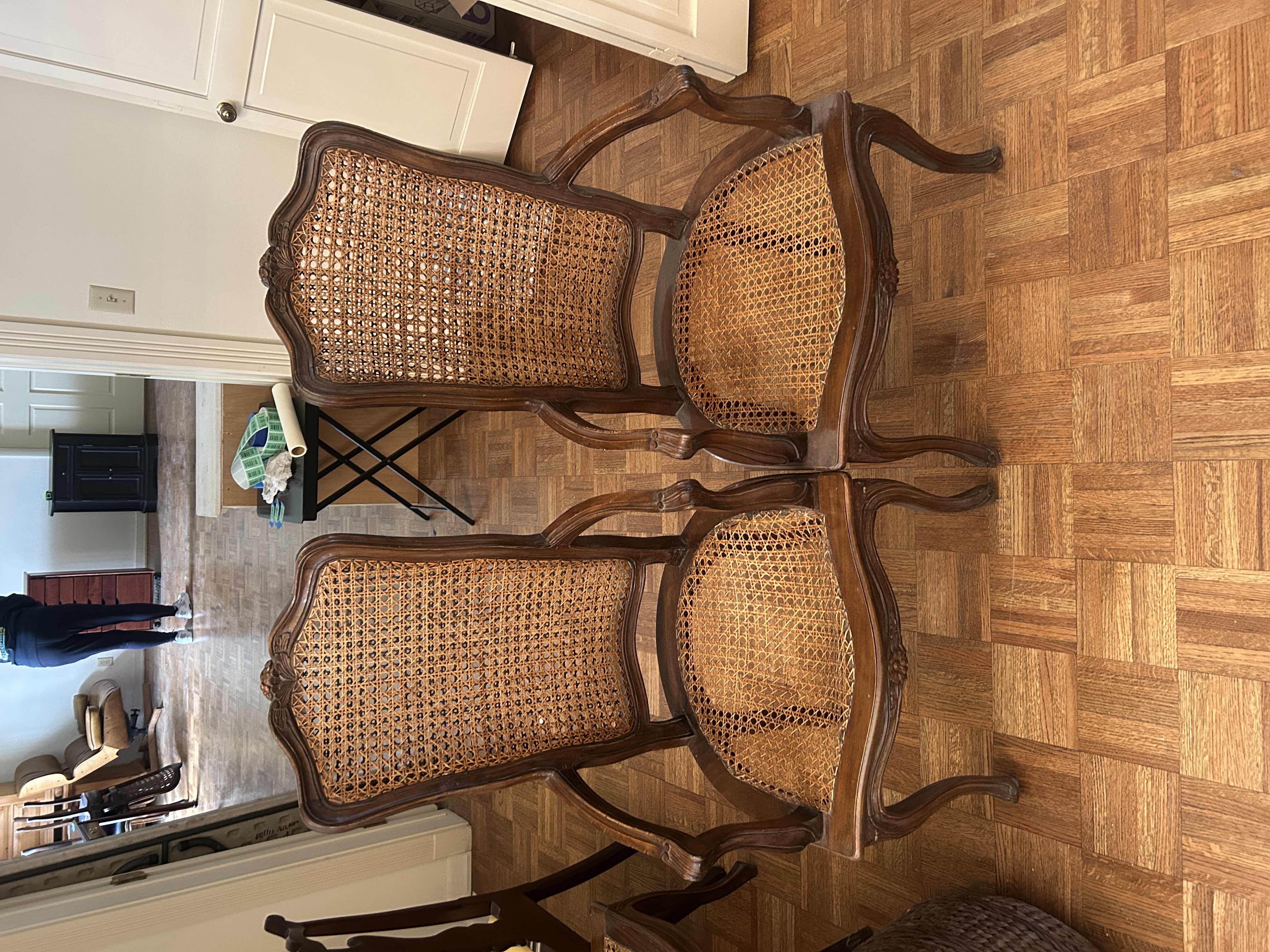 Photo 1 of 2-VINTAGE FRENCH CANE FRUITWOOD ARM CHAIRS