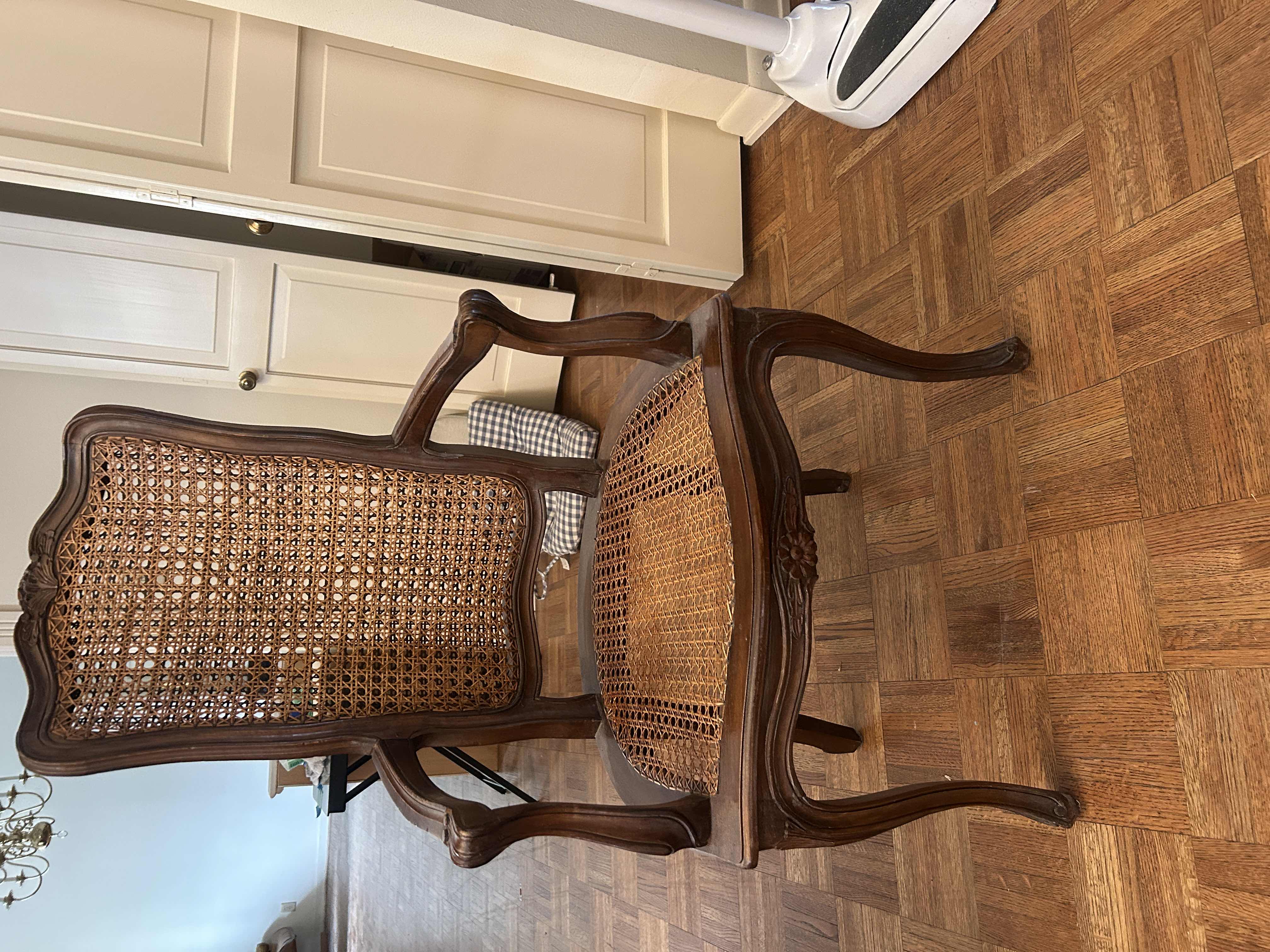 Photo 1 of 2-VINTAGE FRENCH CANE FRUITWOOD ARM CHAIRS