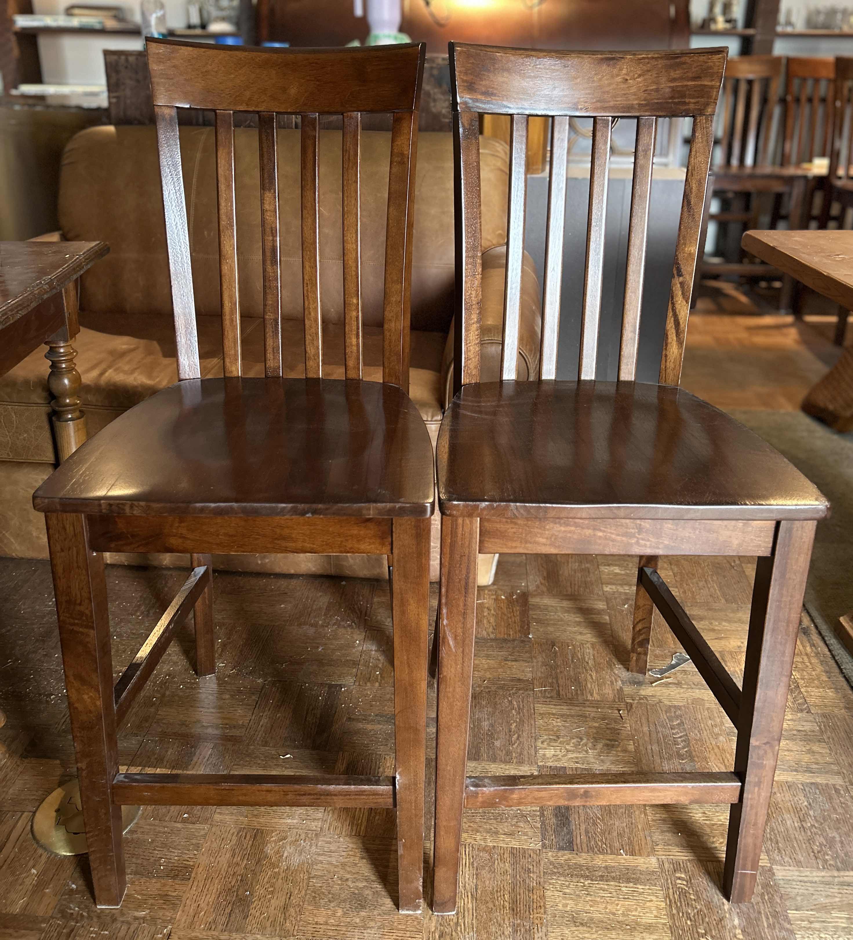 Photo 2 of 2-COUNTER HEIGHT SLAT WOOD BARSTOOLS (SEAT H 24.5)