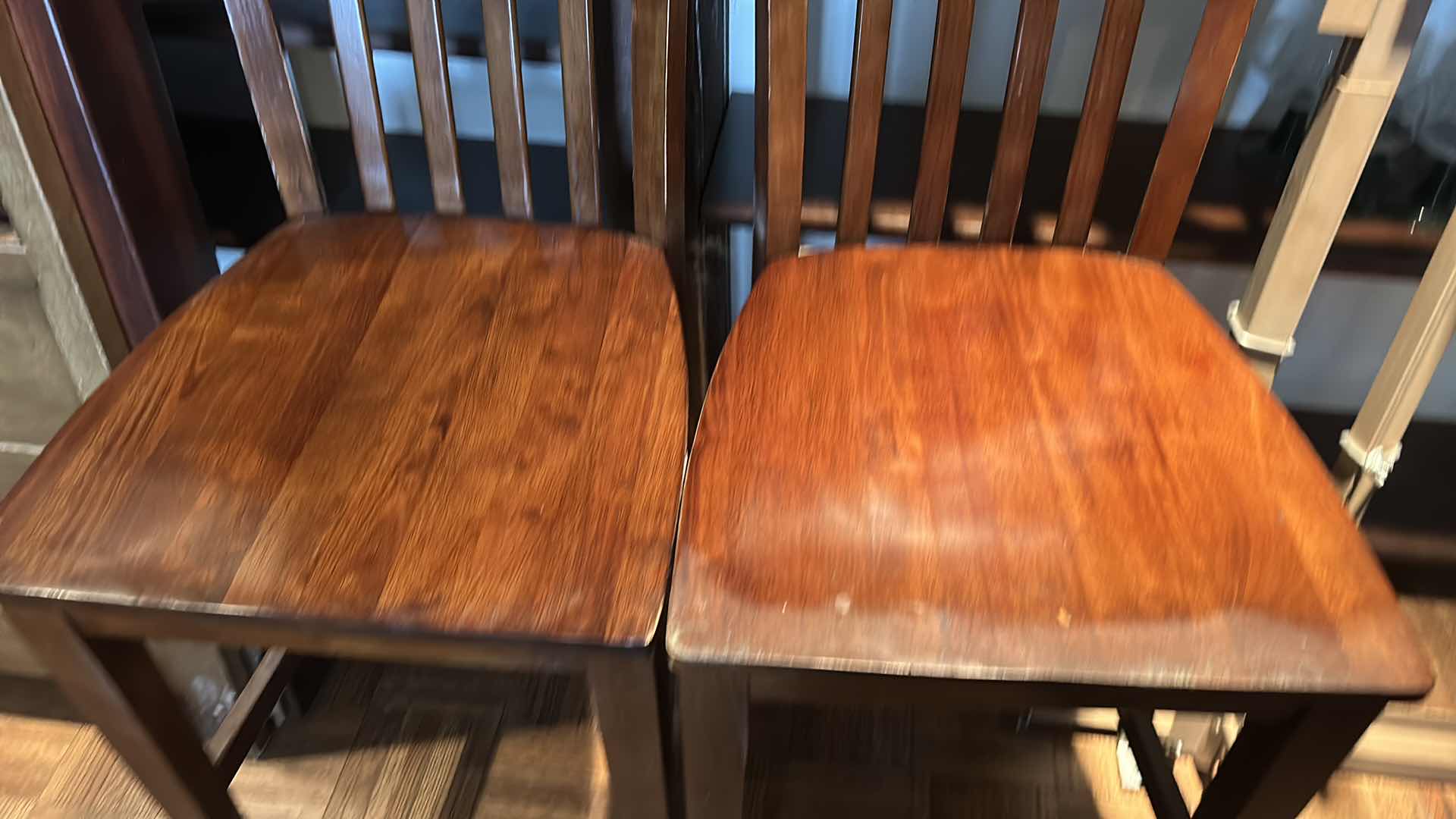 Photo 6 of 2-COUNTER HEIGHT SLAT WOOD BACK BARSTOOLS SEAT H 24.5” 