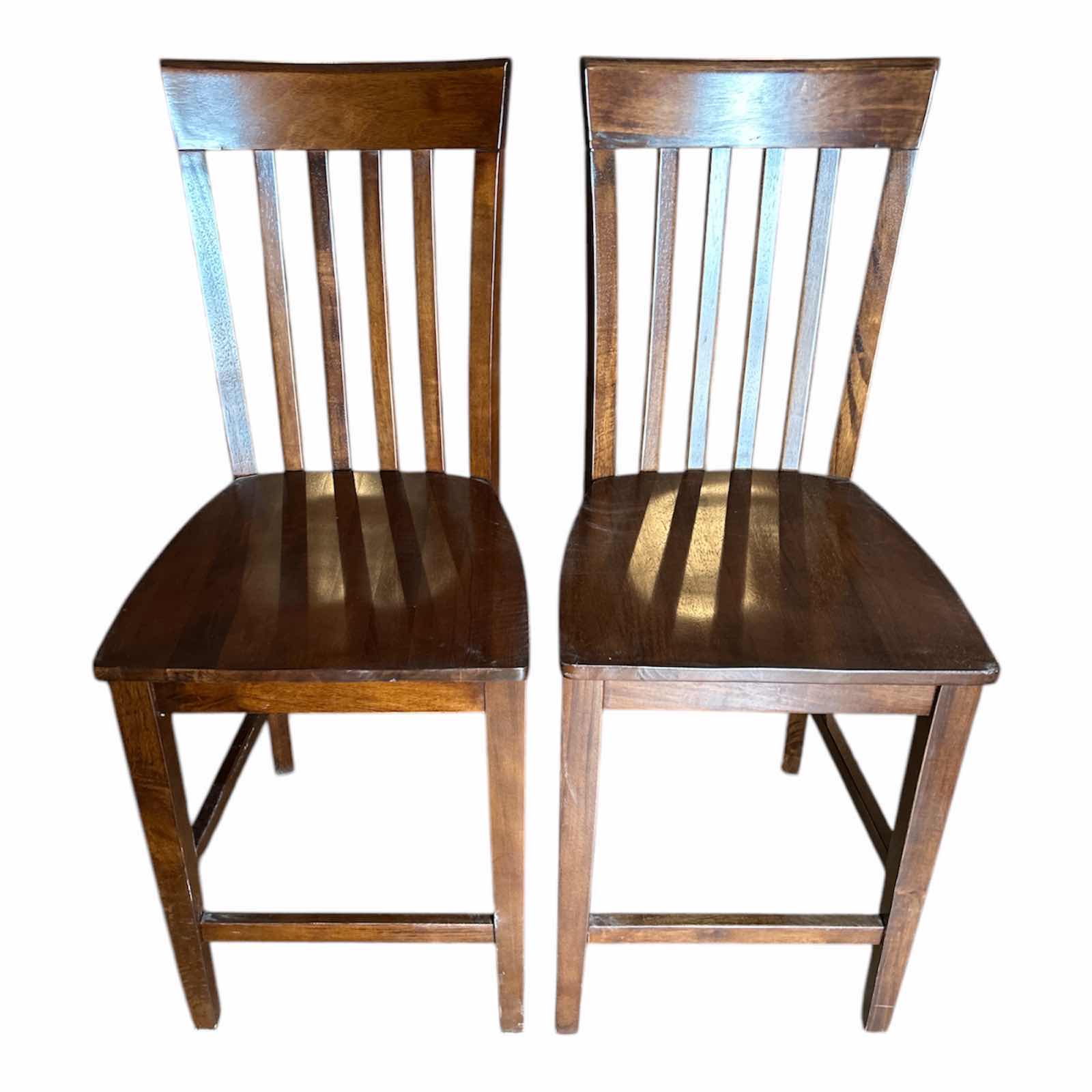 Photo 1 of 2-COUNTER HEIGHT SLAT WOOD BARSTOOLS (SEAT H 24.5”)