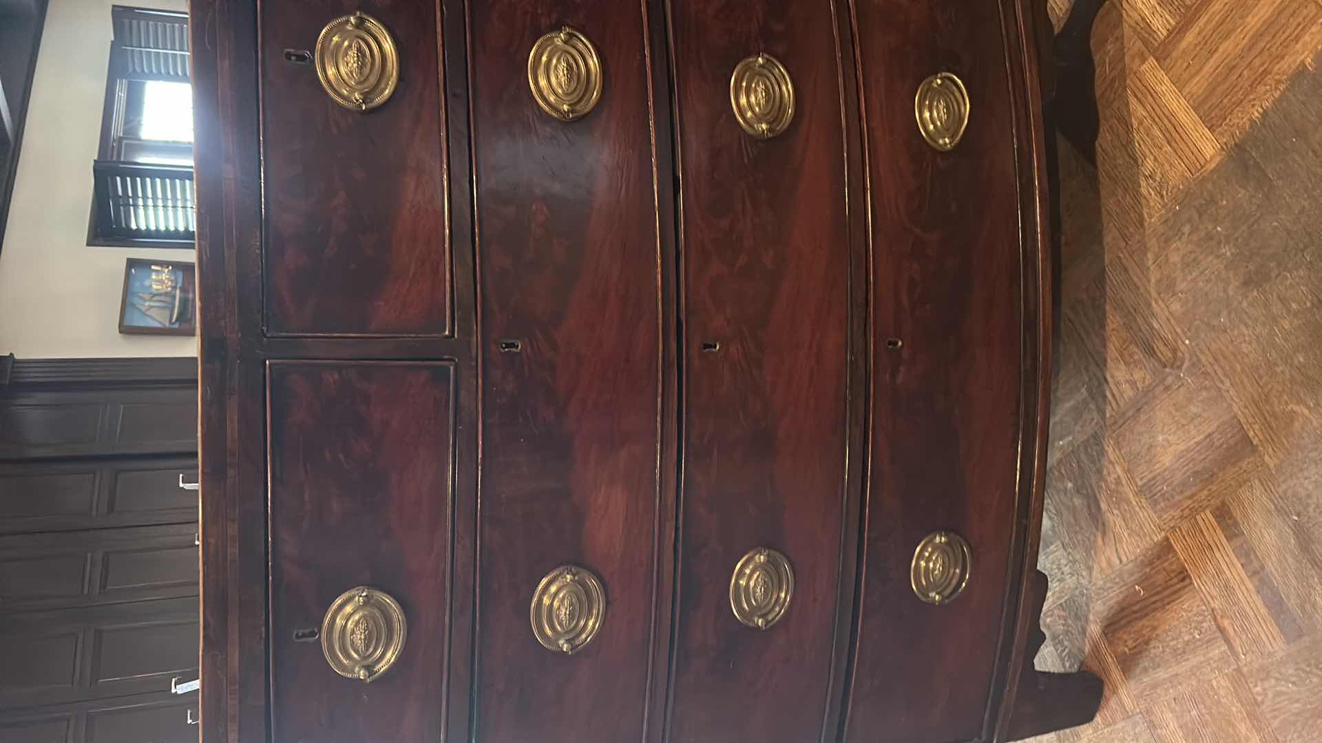 Photo 1 of ENGLISH MAHOGANY BOW FRONT CHEST OF DRAWERS - TONGUE & GROOVE 40” x 20” H42” 