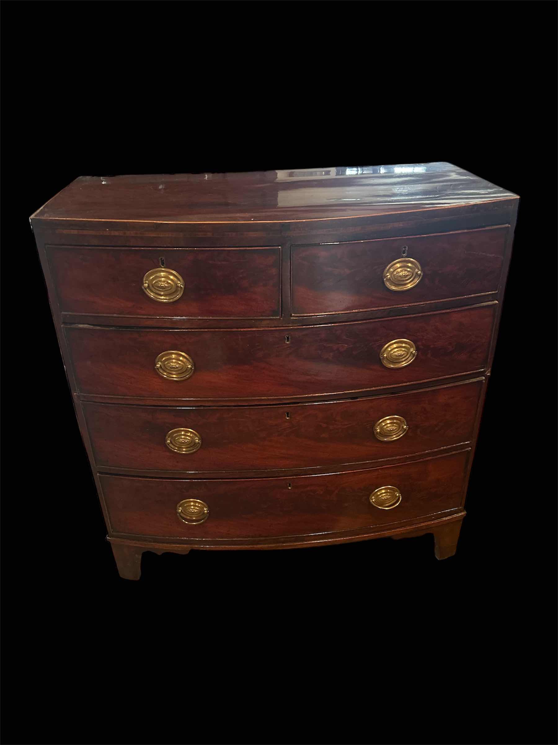 Photo 1 of ENGLISH MAHOGANY BOW FRONT CHEST OF DRAWERS - TONGUE & GROOVE 40” x 20” H42” 