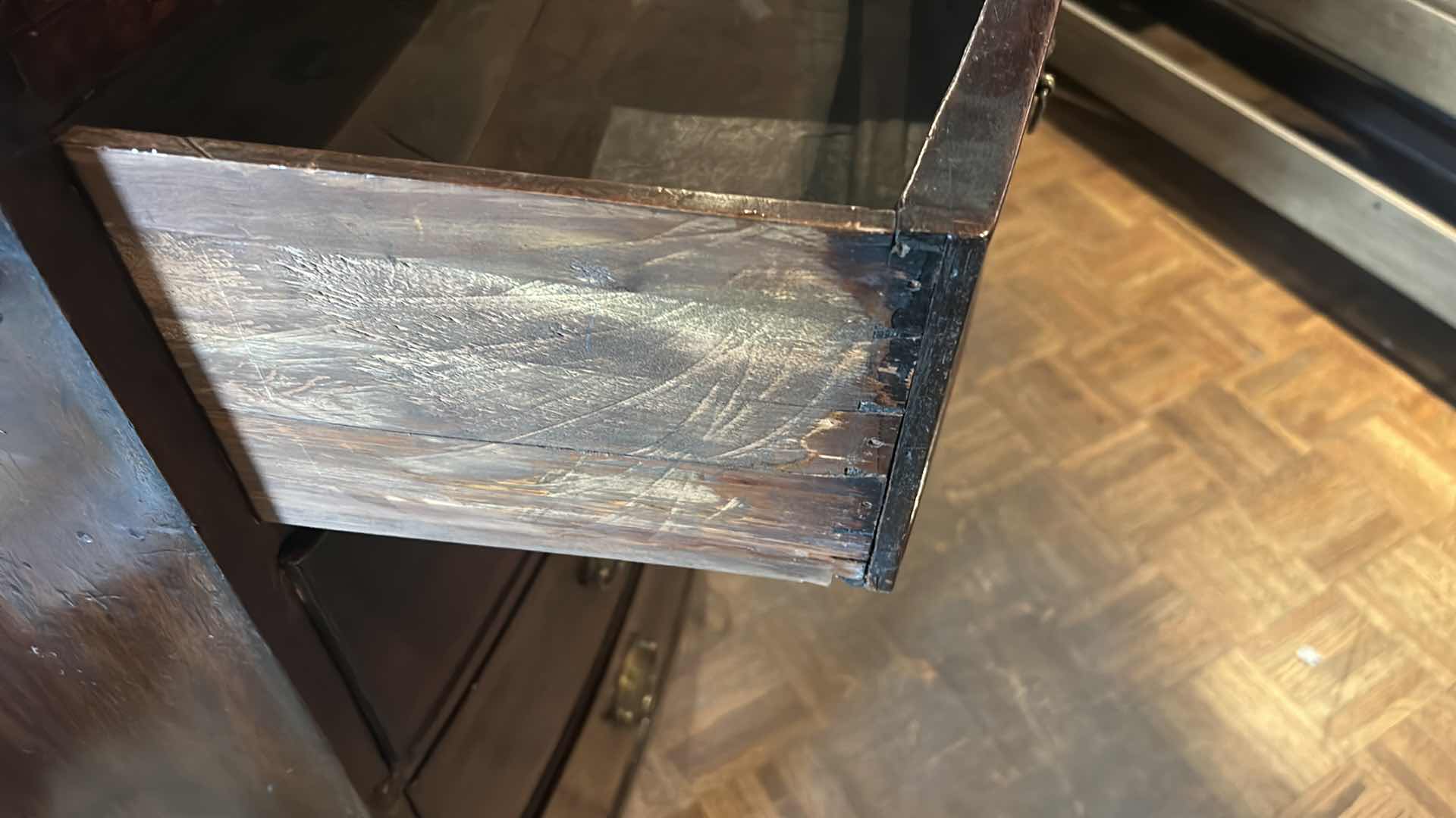 Photo 1 of ENGLISH MAHOGANY BOW FRONT CHEST OF DRAWERS - TONGUE & GROOVE 40” x 20” H42” 