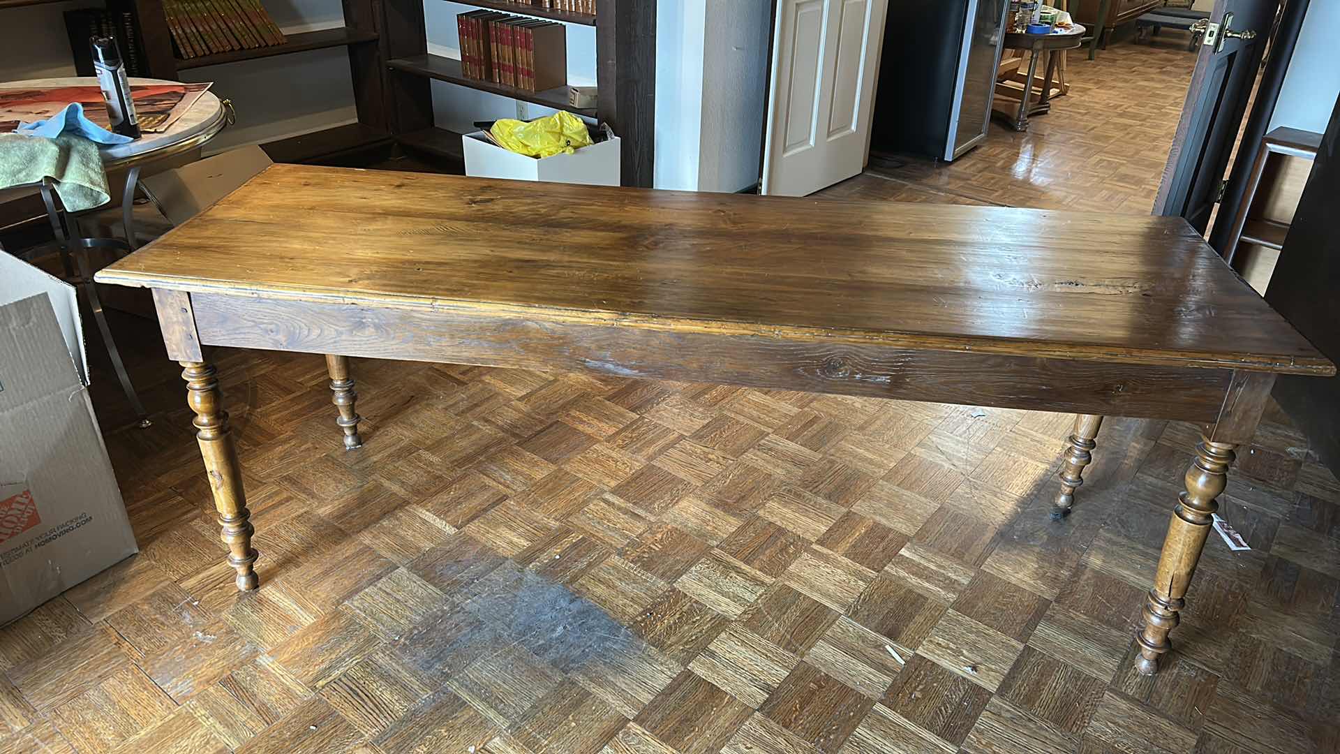 Photo 2 of ANTIQUE FRENCH SOLID WOOD FARMHOUSE DINING TABLE 78" x 26”  H28"