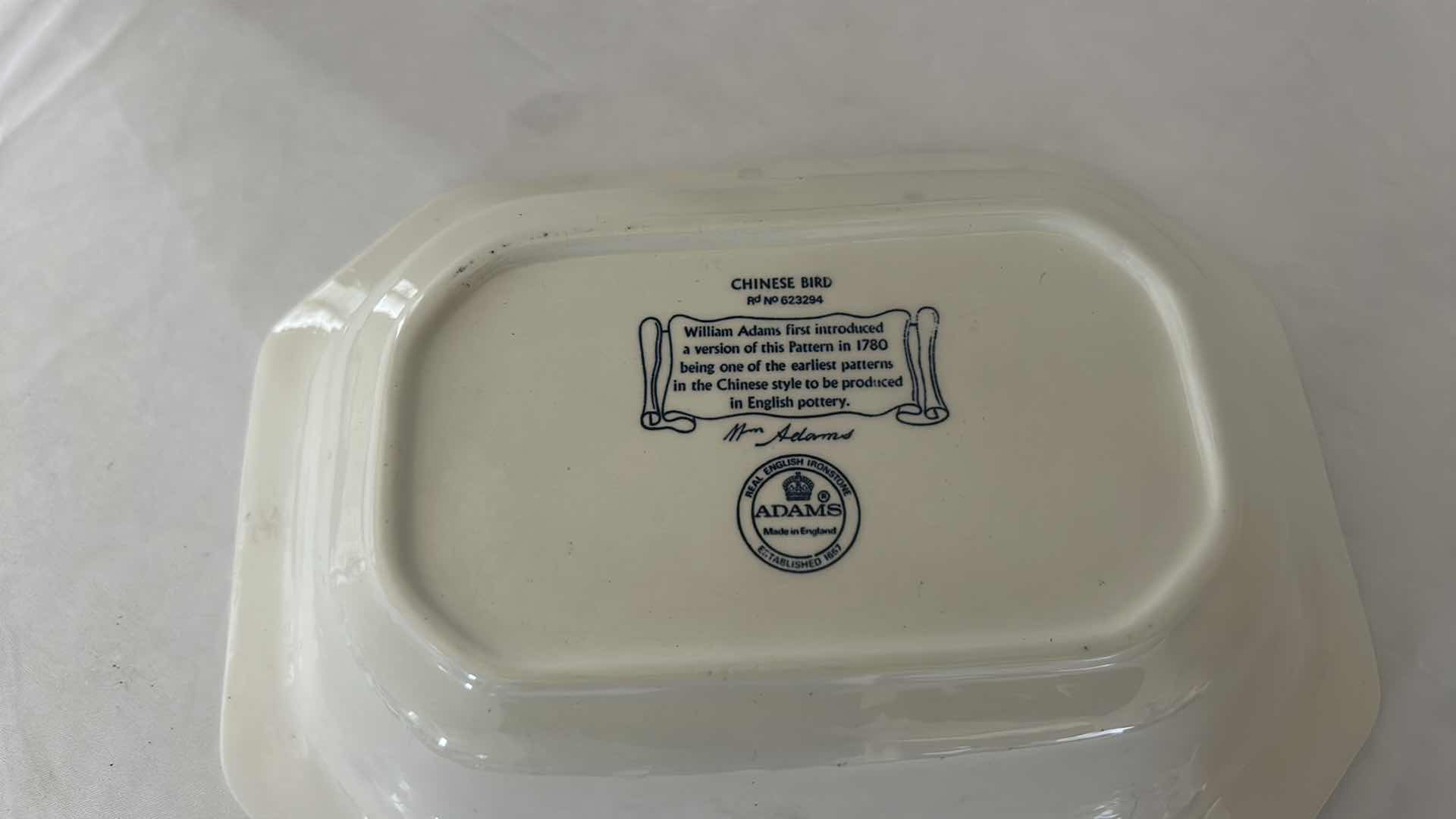 View 4 of ANTIQUE WILLIAM ADAMS POTTERY SERVING DISH,  "CHINESE BIRD" PATTERN.