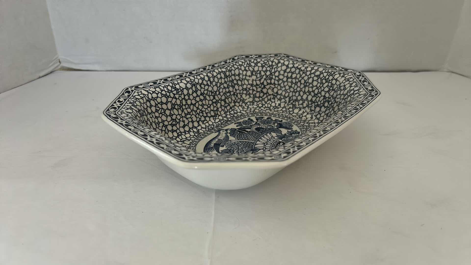 View 2 of ANTIQUE WILLIAM ADAMS POTTERY SERVING DISH,  "CHINESE BIRD" PATTERN.