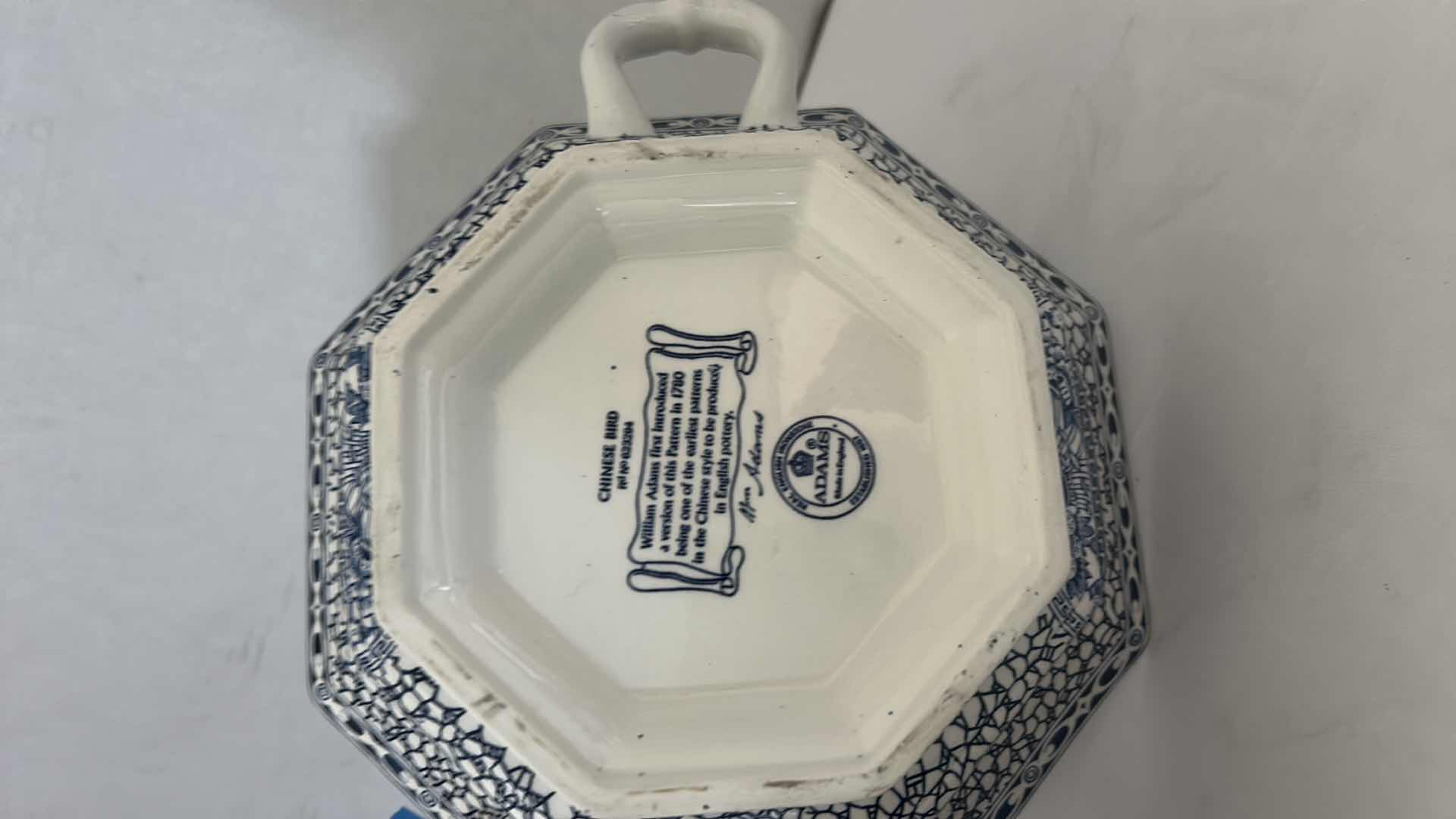 Photo 1 of ANTIQUE WILLIAM ADAMS BLUE AND WHITE LIDDED TUREEN 