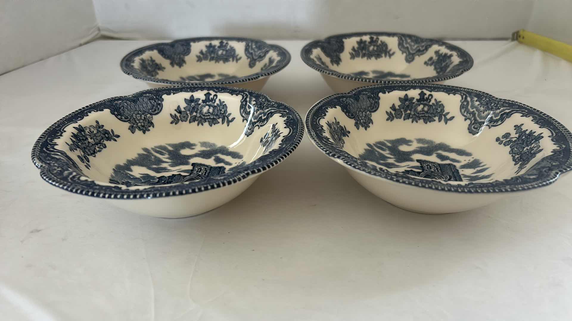Photo 1 of 4- JOHNSON BROS, DENBIGH CASTLE, BLUE & WHITE BOWLS 6”, MADE IN ENGLAND