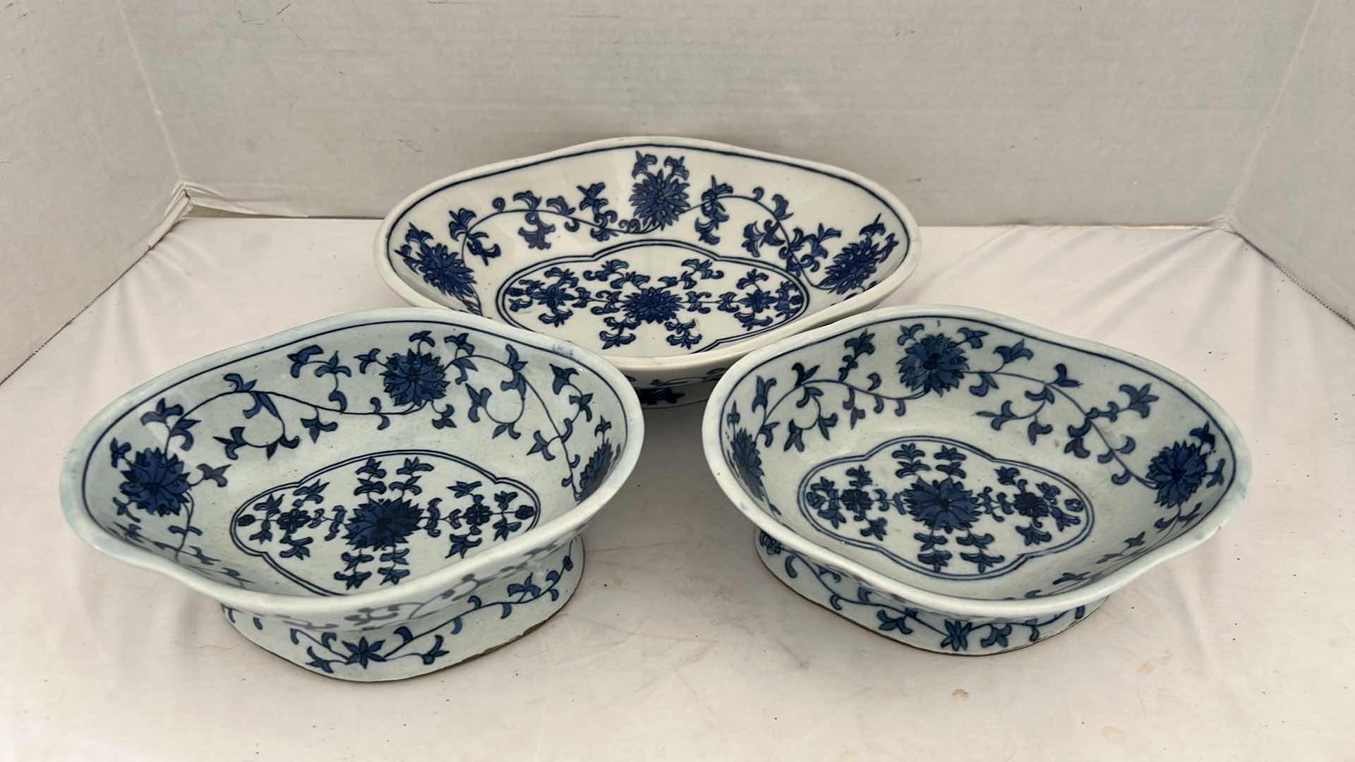 Photo 1 of 3-CHINESE BLUE AND WHITE BOWLS  10” X  H2 1/2”