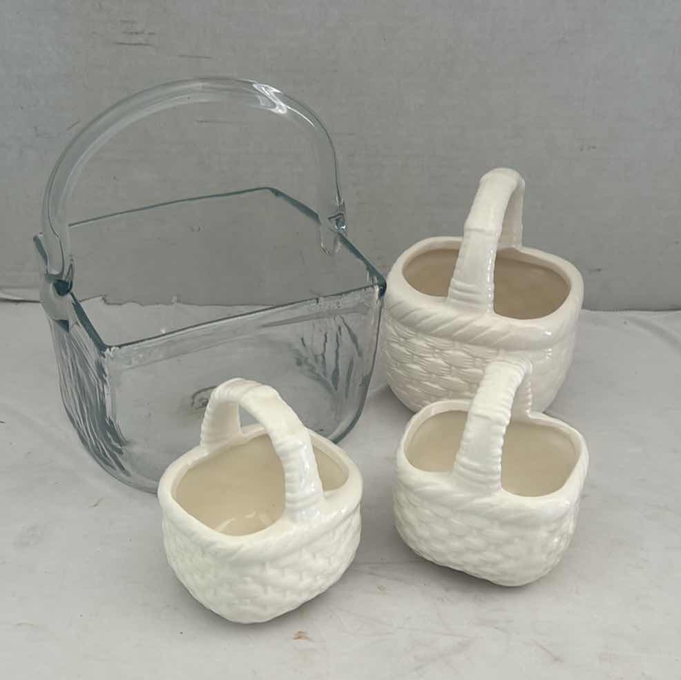 Photo 1 of 4 BASKETS - 3 CERAMIC 1 GLASS (LARGEST 6” x 7.5”