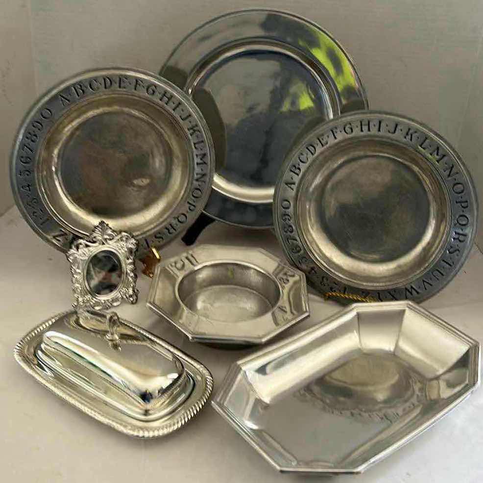Photo 1 of 8 SILVER PLATED PC’S - PLATES, BUTTER DISH WITH COVER, SERVING BOWLS AND MORE (LARGEST 11”)