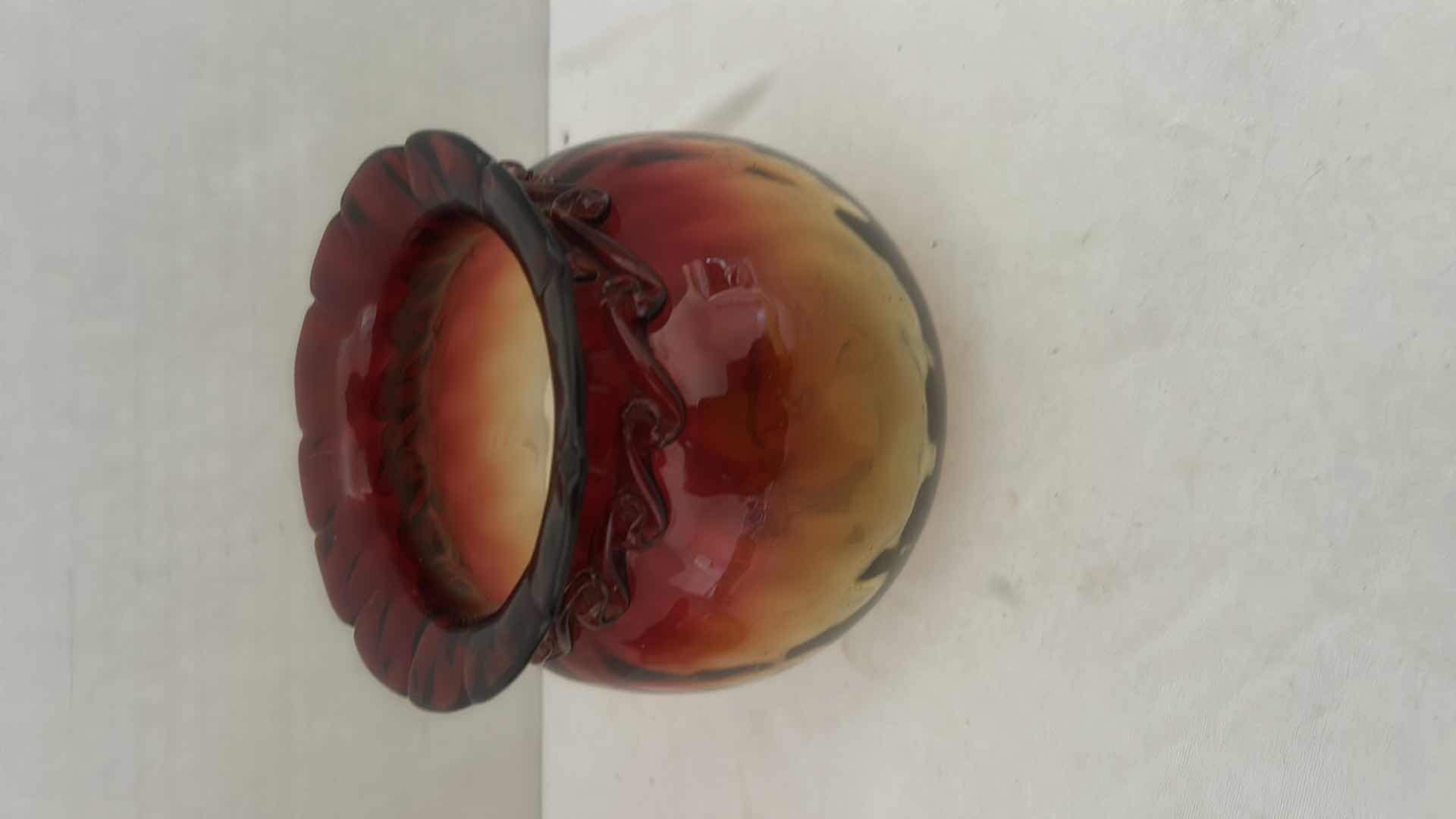 Photo 2 of AMBERINA RIGAREE HANDBLOWN AMBER GLASS VASE H4”