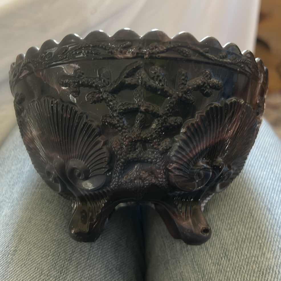 Photo 6 of ANTIQUE FENTON PURPLE MARBLE ART GLASS  BOWL  5.75” x H3.5”