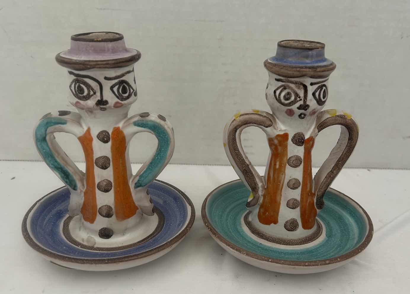 Photo 1 of 2 DESIMONE ITALY CERAMIC HAND PAINTED CANDLE STICK HOLDERS 5 1/4 inches