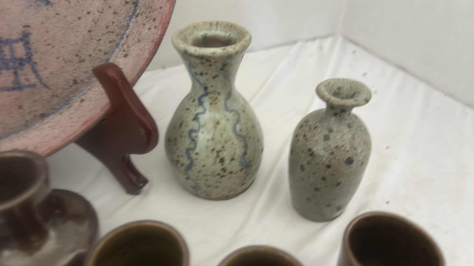Photo 3 of 20 PC- VINTAGE POTTERY ASIAN PLATE, VASES, EGG CUPS (PLATE 10 1/2“)