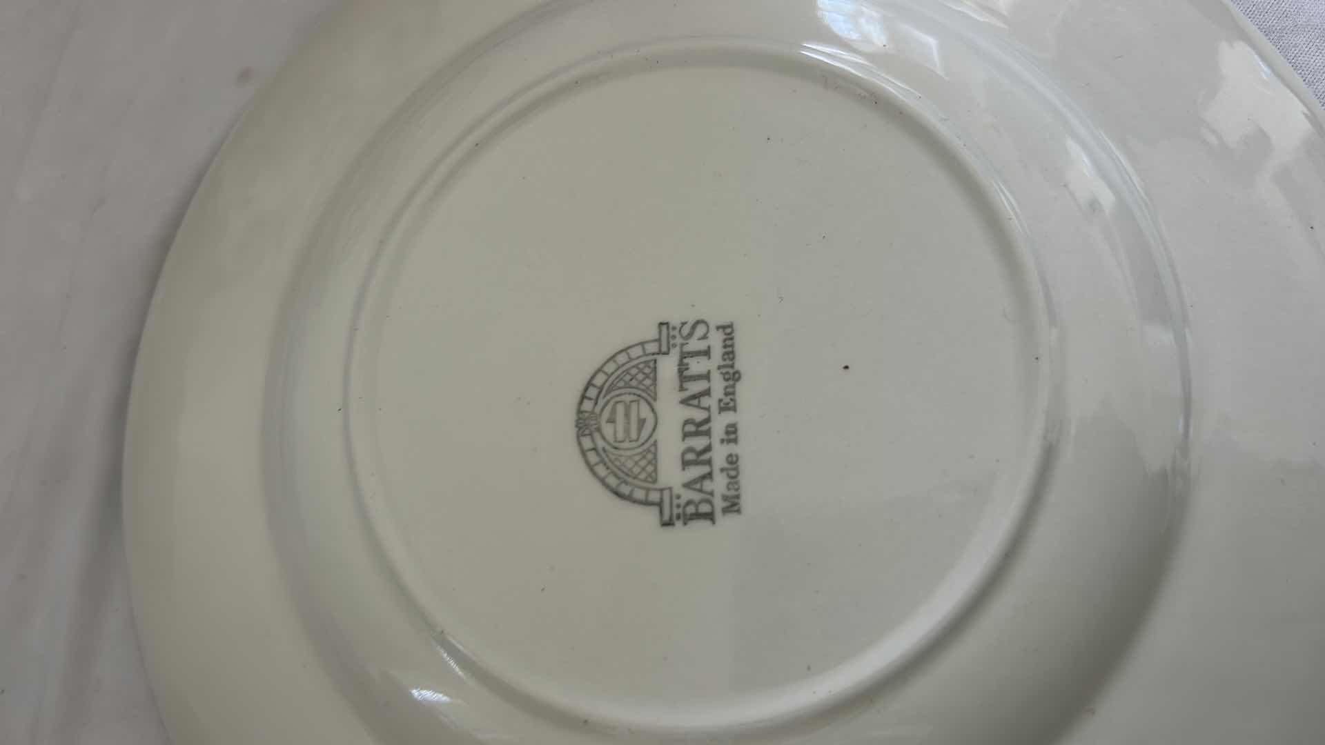 Photo 4 of 5 PC PLACE SETTING- BARRATTS MADE IN ENGLAND PORCELAIN DINNER PLATE, BOWL, SALAD PLATE, CUP & SAUCER