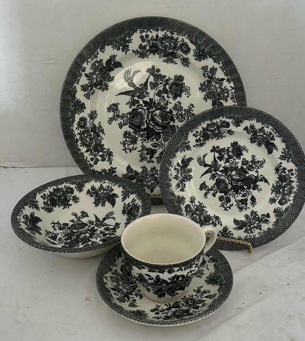 Photo 1 of 5 PC- ASIATIC PHEASANT BLACK & WHITE PORCELAIN CHINA SET BY BARRATTS MADE IN ENGLAND 