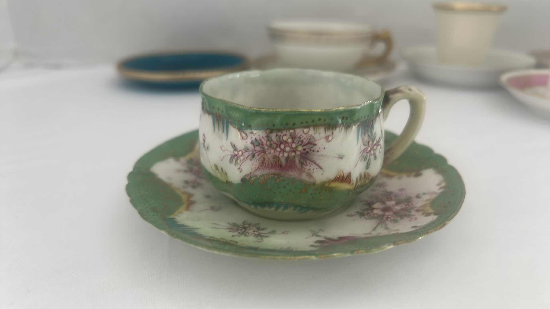 Photo 1 of 12 PC COLLECTION OF BONE CHINA AND PORCELAIN TEACUPS AND SAUCERS