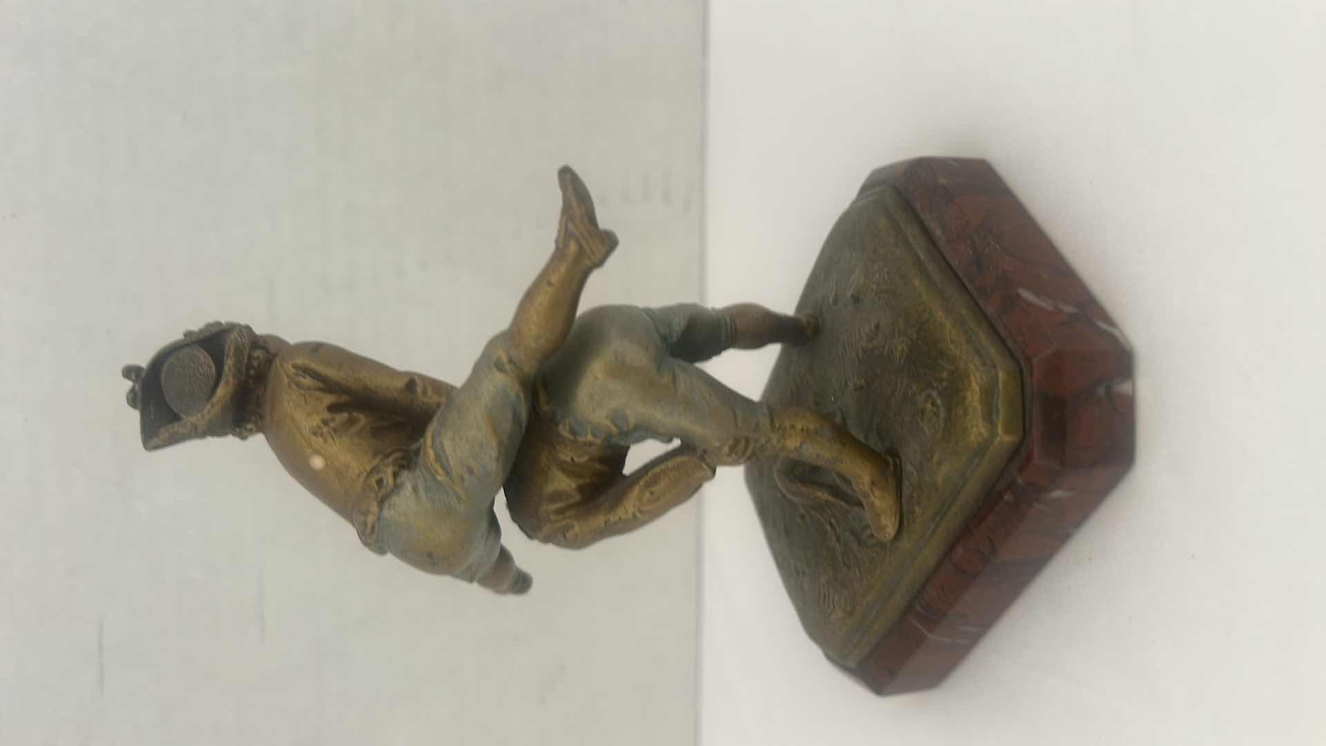 Photo 1 of 2 VINTAGE METAL PIECES- BOY AND GIRL PLAYING SCULPTURE ON MARBLE BASE H5.75” & SMALL CARVED METAL PILL BOX