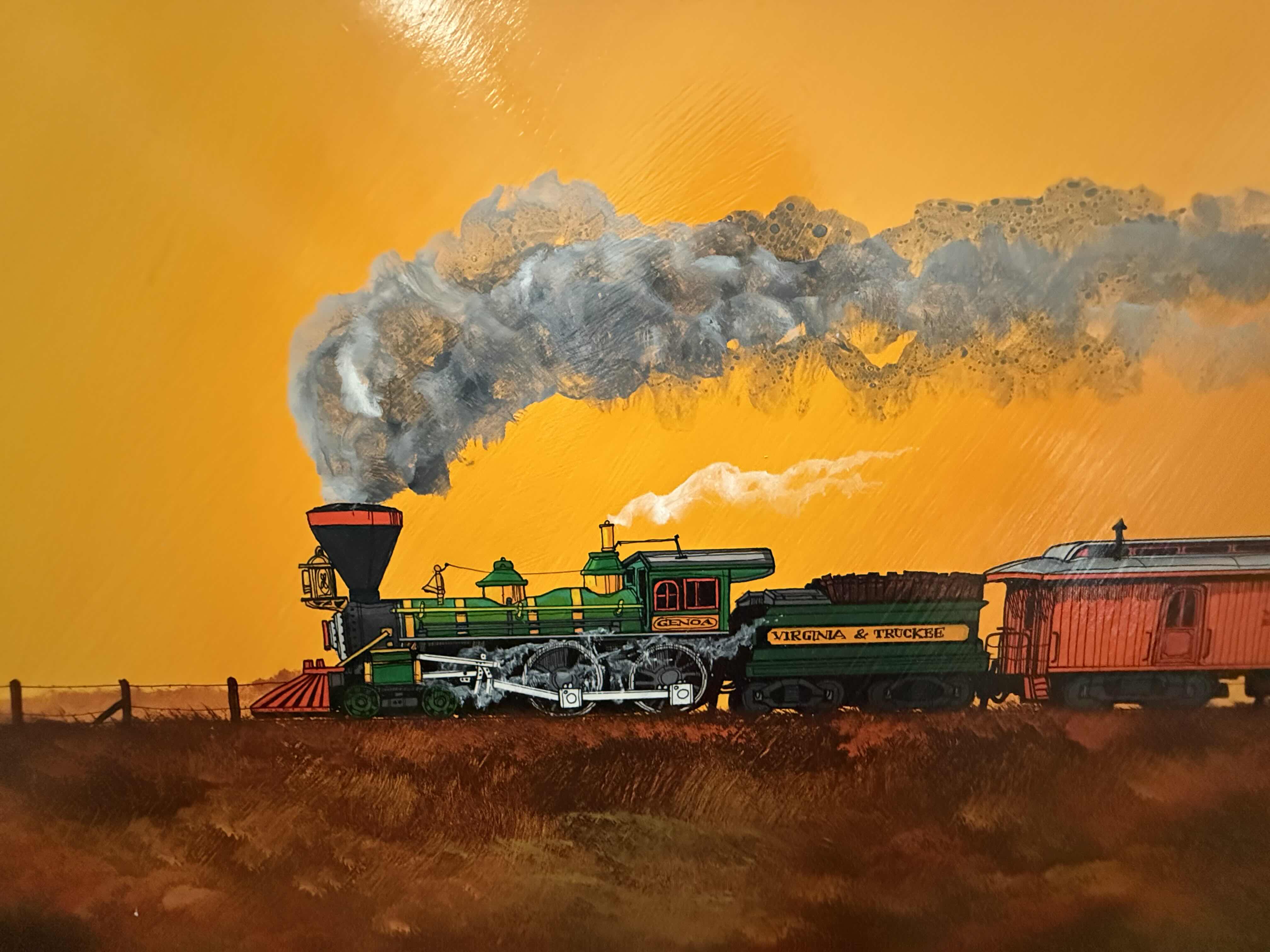 Photo 1 of ARTIST FRED BONN ACRYLIC ON BOARD TRAIN ARTWORK  72” x 12