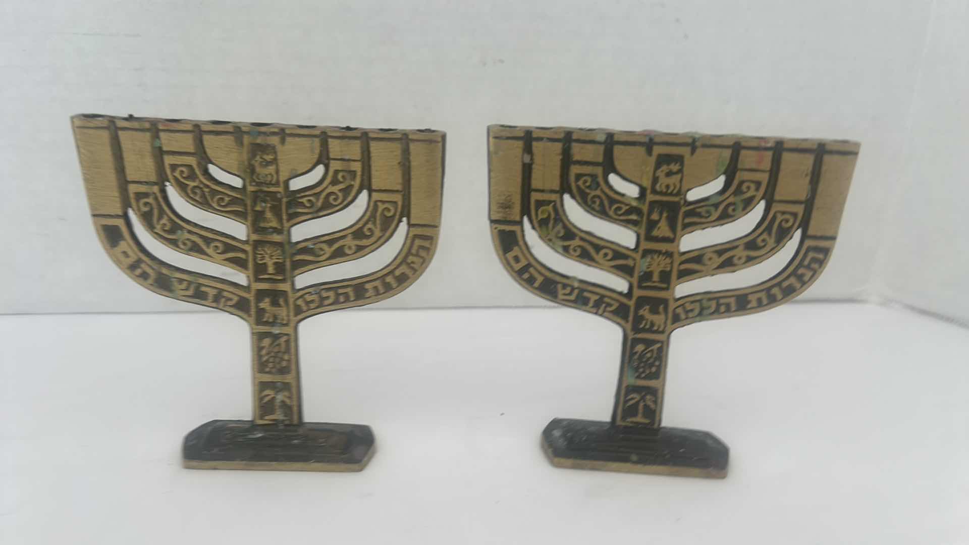 Photo 5 of 3-VINTAGE BRASS MENORAHS (TALLEST H7”)