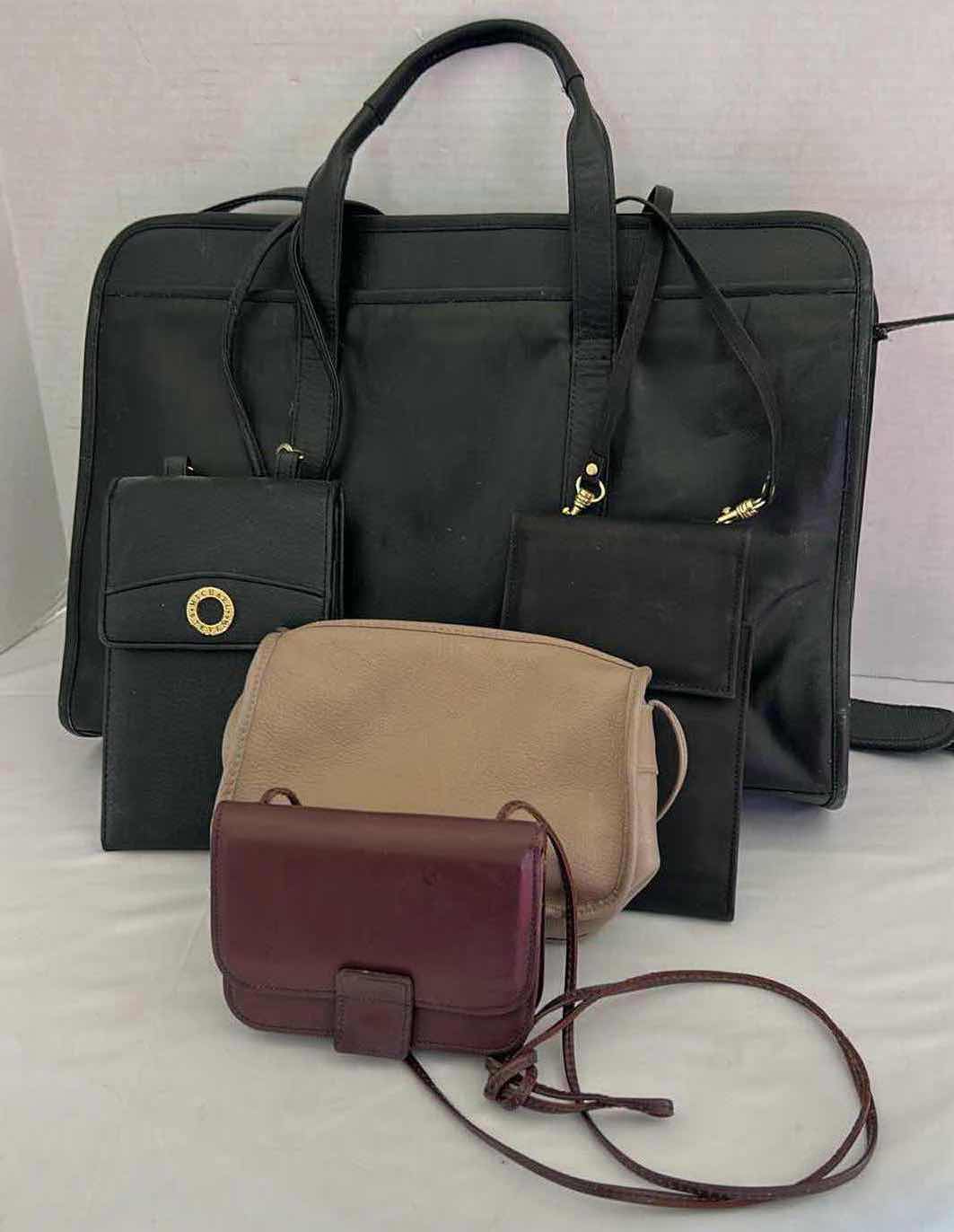 Photo 1 of 5 WOMENS BAG ASSORTMENT- LEATHER BRIEFCASE, & 4 SMALL HANDBAGS