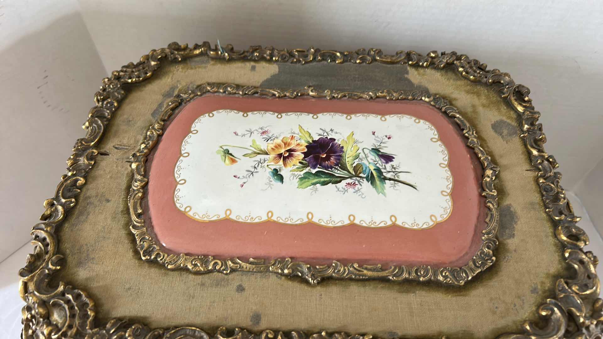 Photo 7 of ANTIQUE GILDED GOLD W FLORAL TRINKET FOOTED JEWELRY BOX 14” x 11” H11”