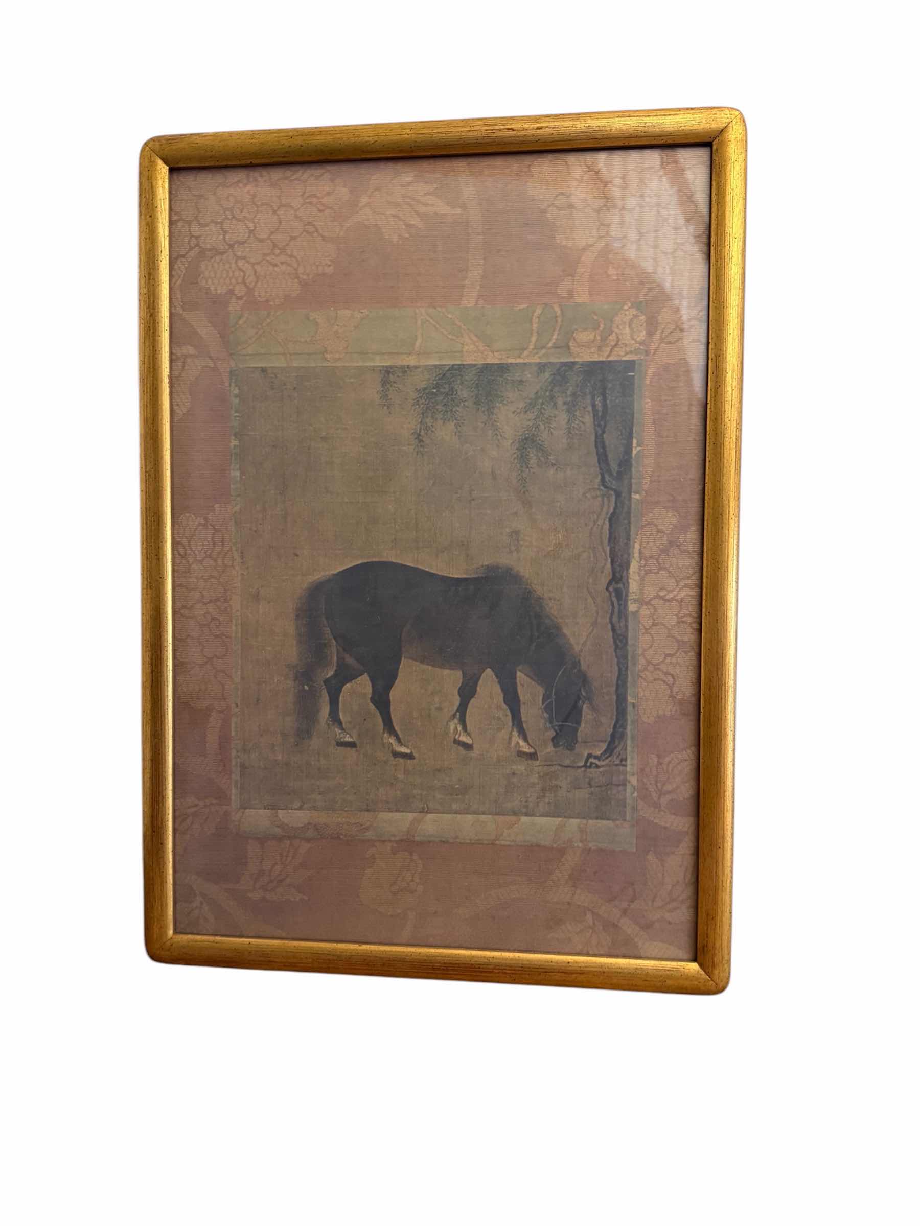 Photo 1 of ANTIQUE FRAMED "HORSE & WILLOW TREE ARTWORK BY UNKNOWN ARTIST 13” x 19”