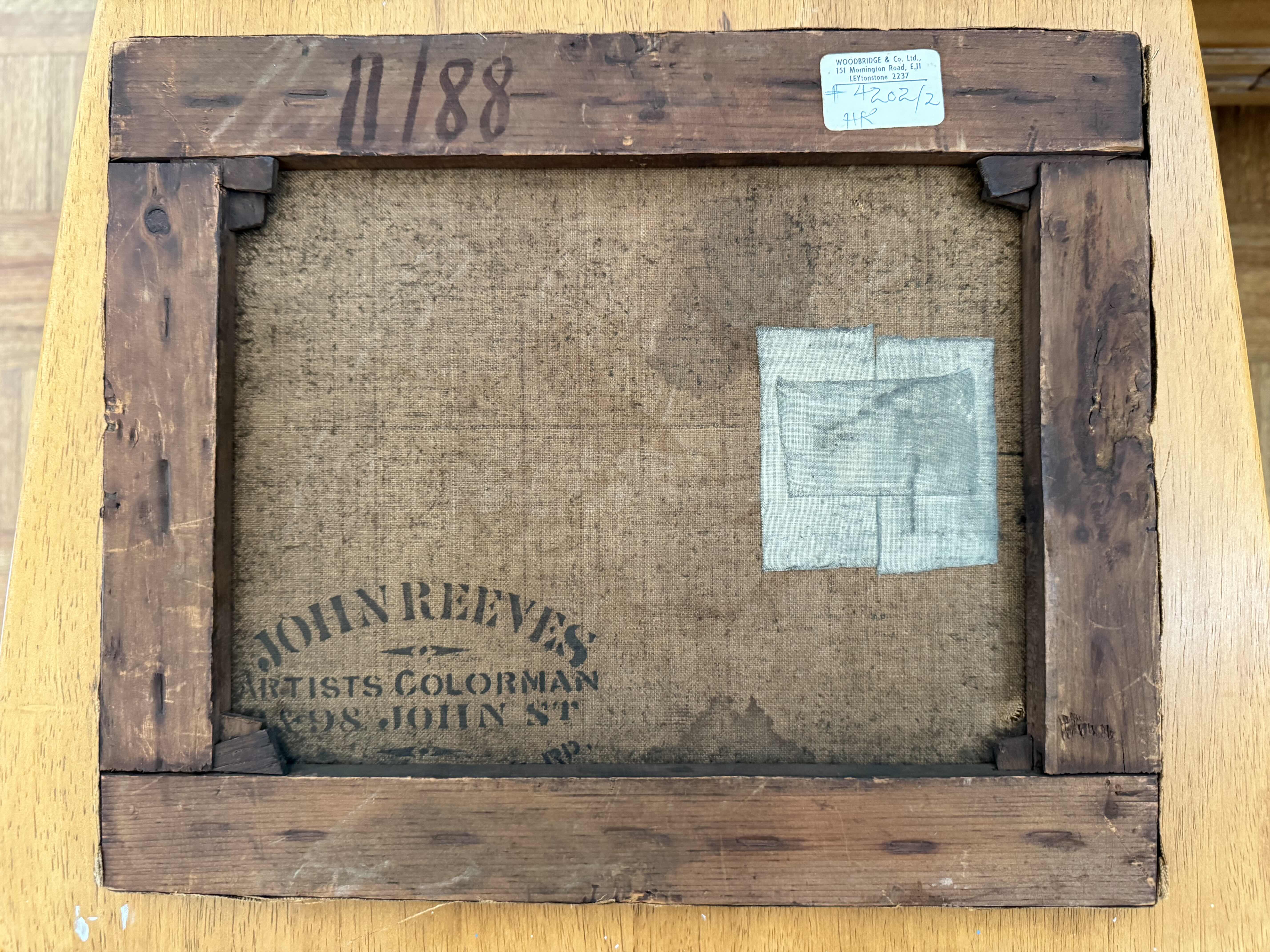 Photo 5 of ANTIQUE UNFRAMED DOG & CAT ON PAINT TABLE, SIGNED CANVAS ARTWORK  3” x 11”