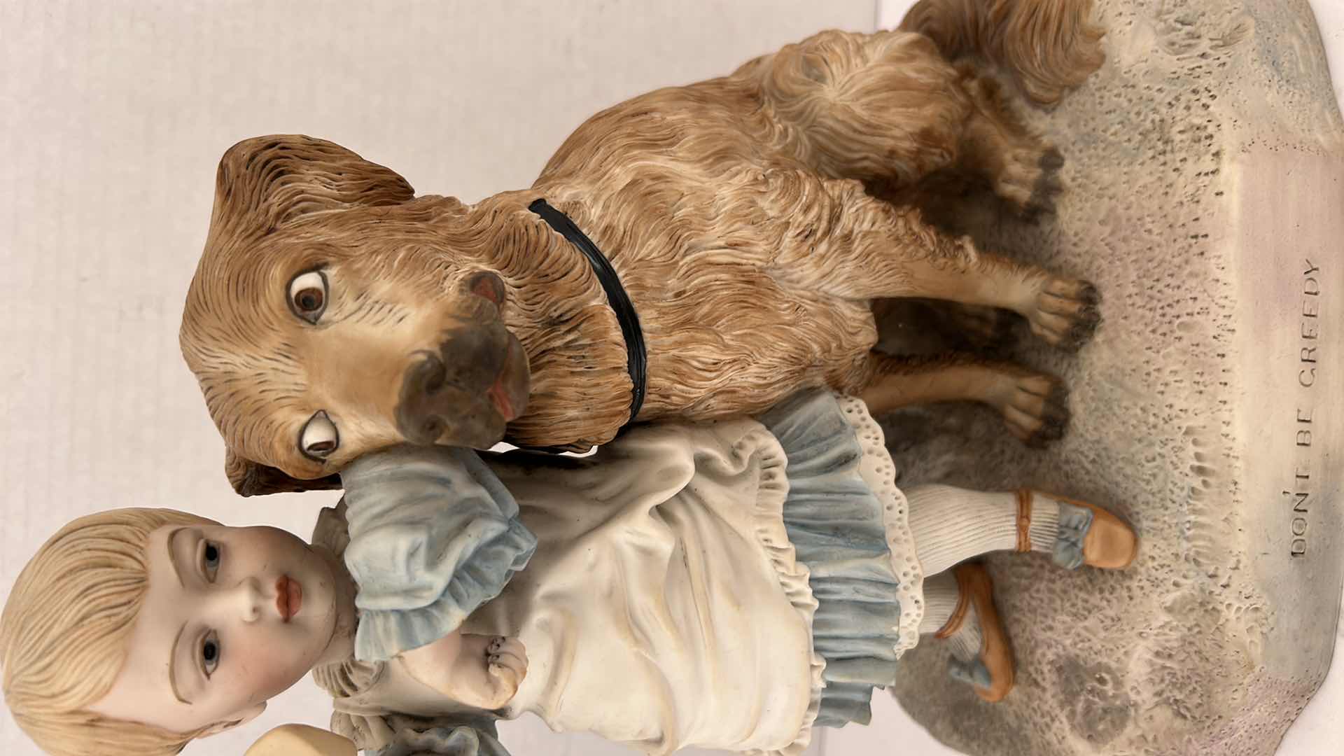 Photo 1 of ANTIQUE ROBINSON LEADBEATER PARIAN “DON’T BE GREEDY” STATUE H12.5”