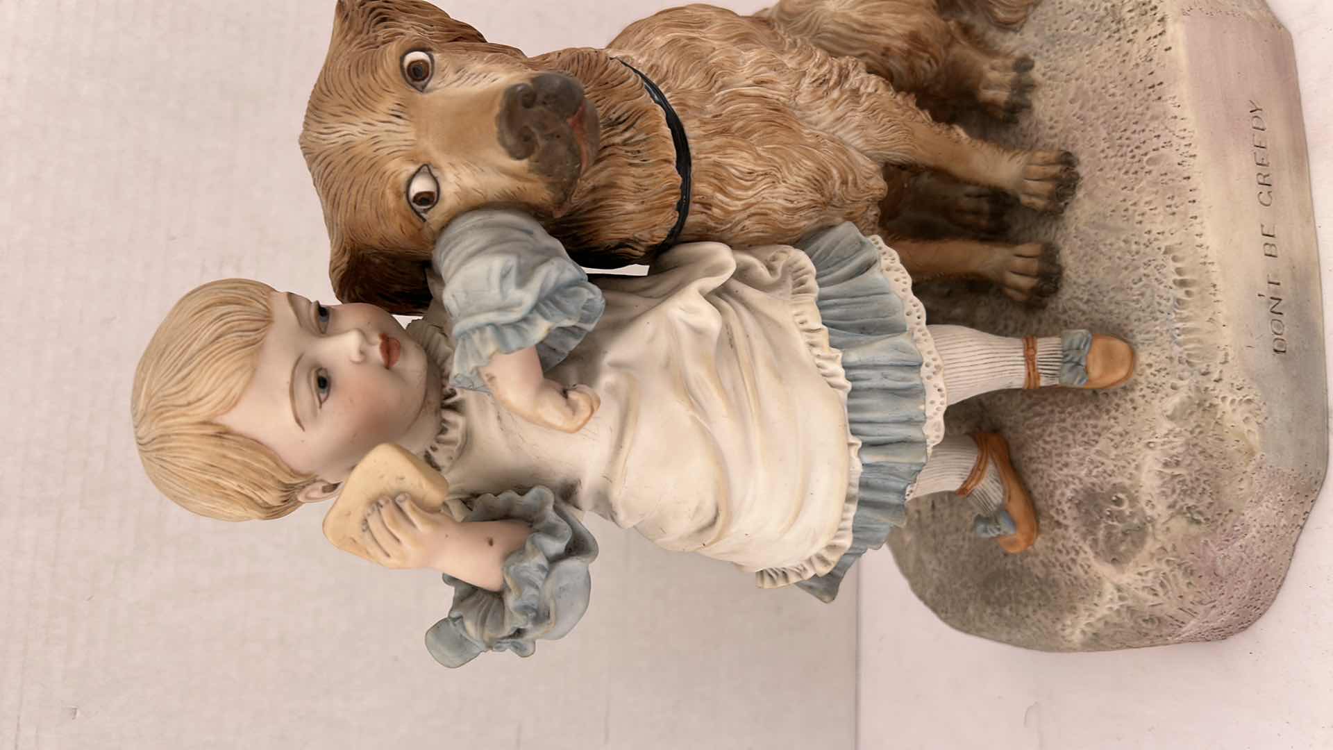 Photo 1 of ANTIQUE ROBINSON LEADBEATER PARIAN “DON’T BE GREEDY” STATUE H12.5”