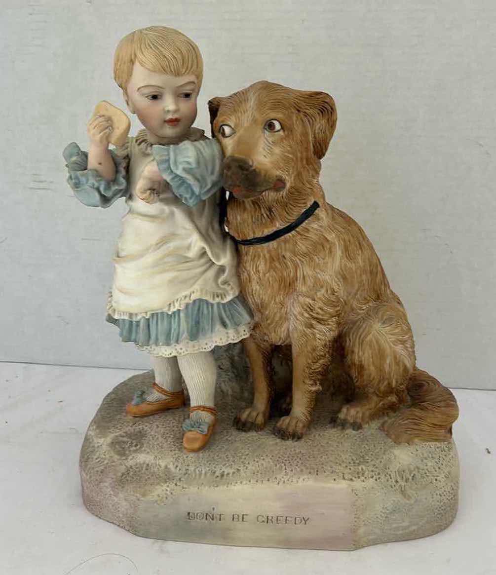 Photo 1 of ANTIQUE ROBINSON LEADBEATER PARIAN “DON’T BE GREEDY” STATUE H12.5”