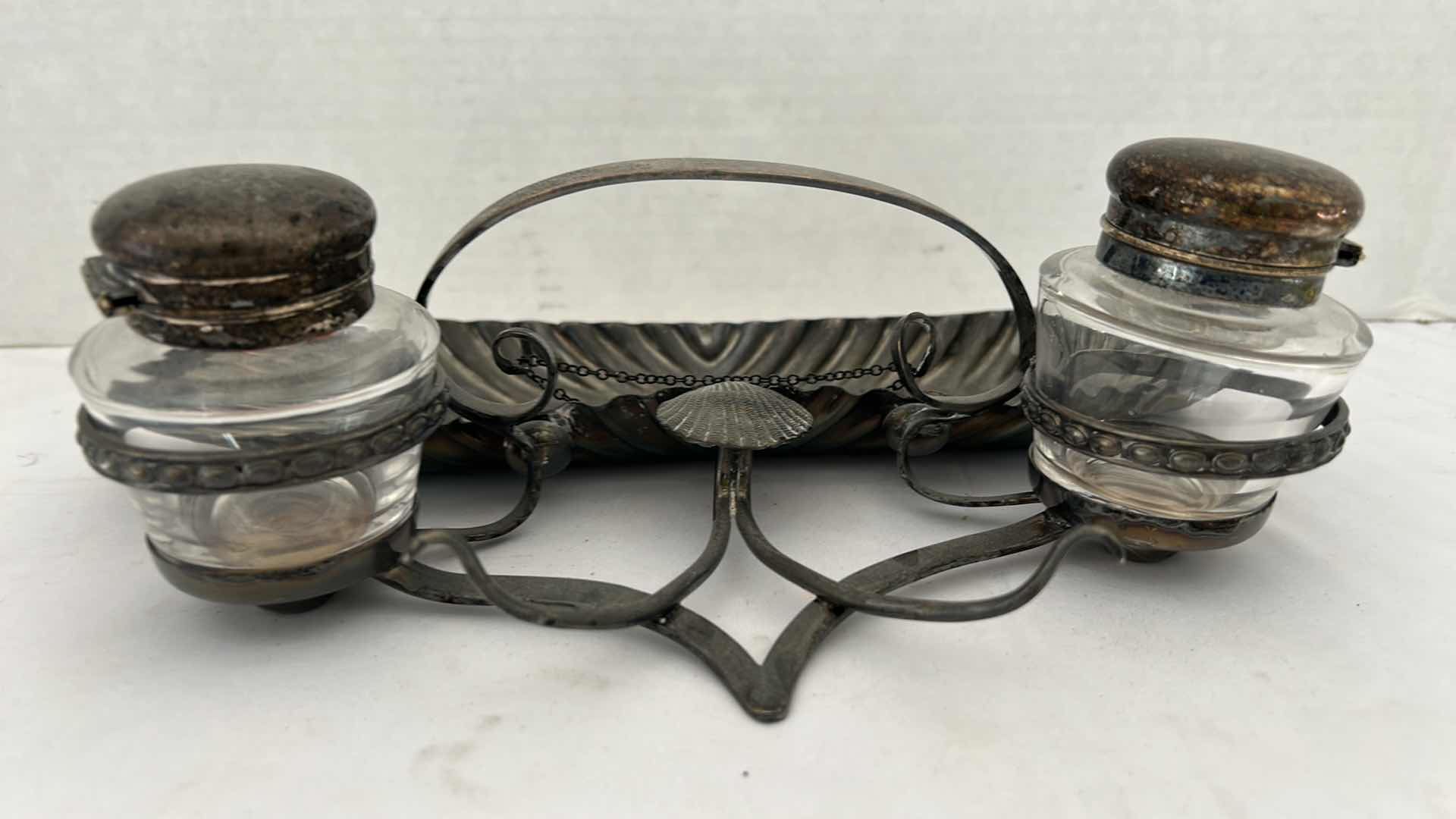 Photo 2 of ANTIQUE CONDIMENT SET W12” 