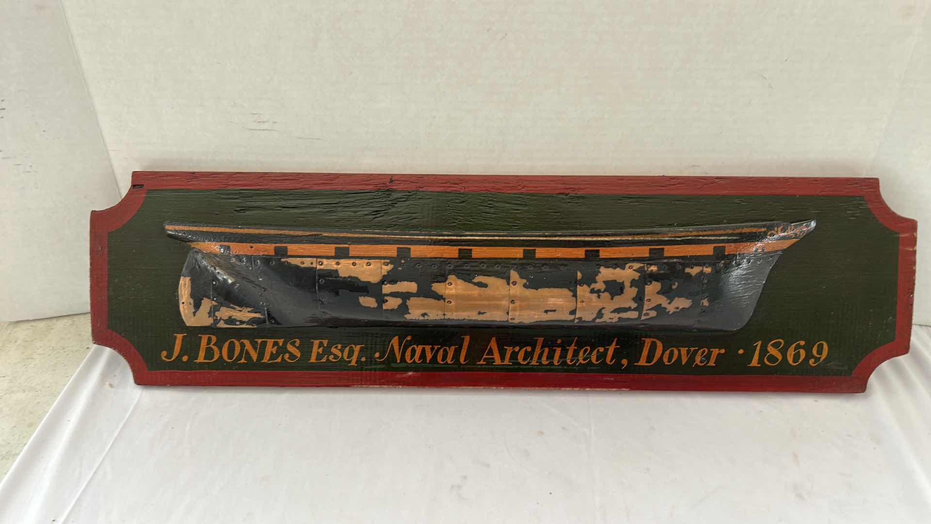Photo 1 of VINTAGE 1869 HALF HULL OF A SHIP WALL DECOR 26” x H7”