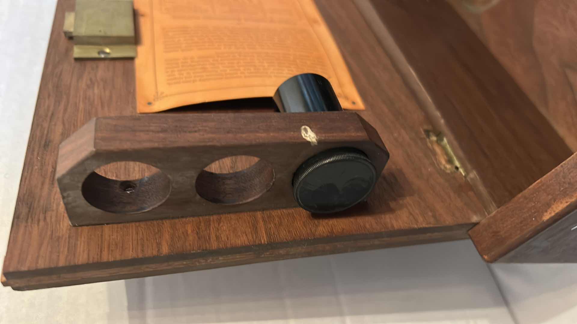 Photo 1 of ANTIQUE WOOD BOX FROM ENGLAND CIRCA 1900 MICROSCOPE CRATE W ONE LENS  H12.5”