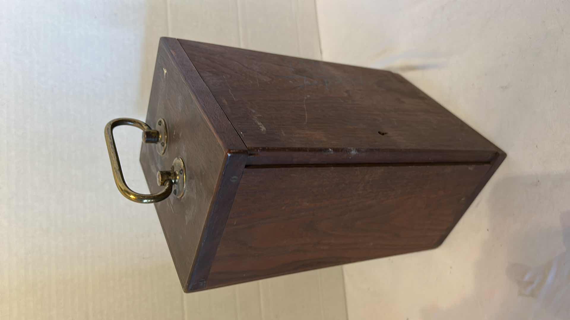 Photo 1 of ANTIQUE WOOD BOX FROM ENGLAND CIRCA 1900 MICROSCOPE CRATE W ONE LENS  H12.5”