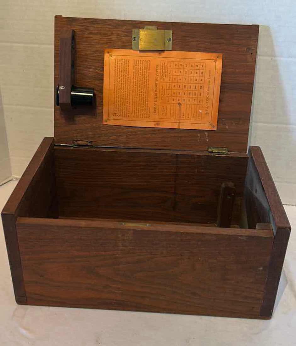 Photo 1 of ANTIQUE WOOD BOX FROM ENGLAND CIRCA 1900 MICROSCOPE CRATE W ONE LENS  H12.5”