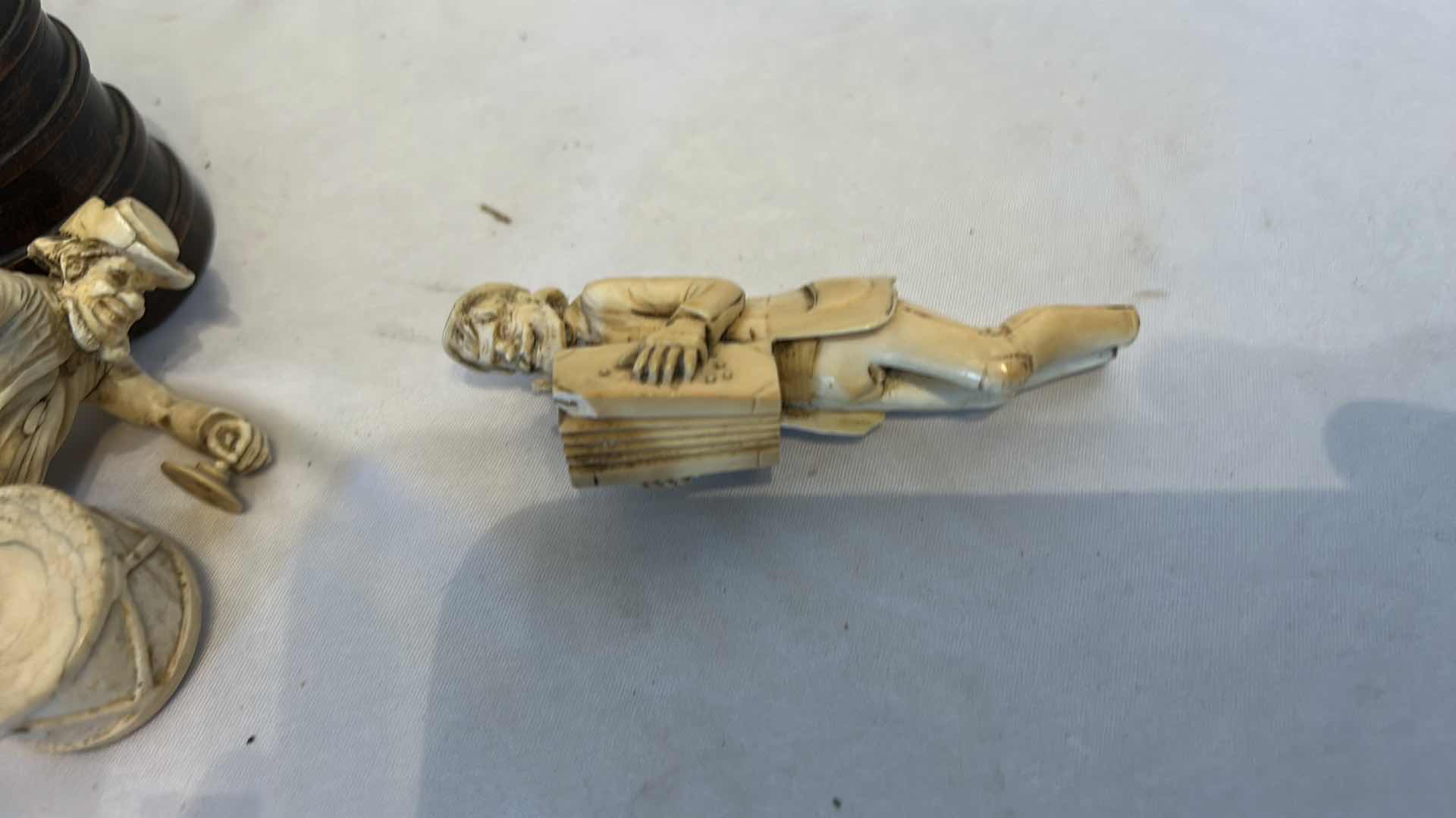 Photo 1 of 7 - ANTIQUE FINELY CARVED IVORY FIGURES OF MUSICIANS FROM GERMANY  (3 ARE BROKEN)  H6.5”