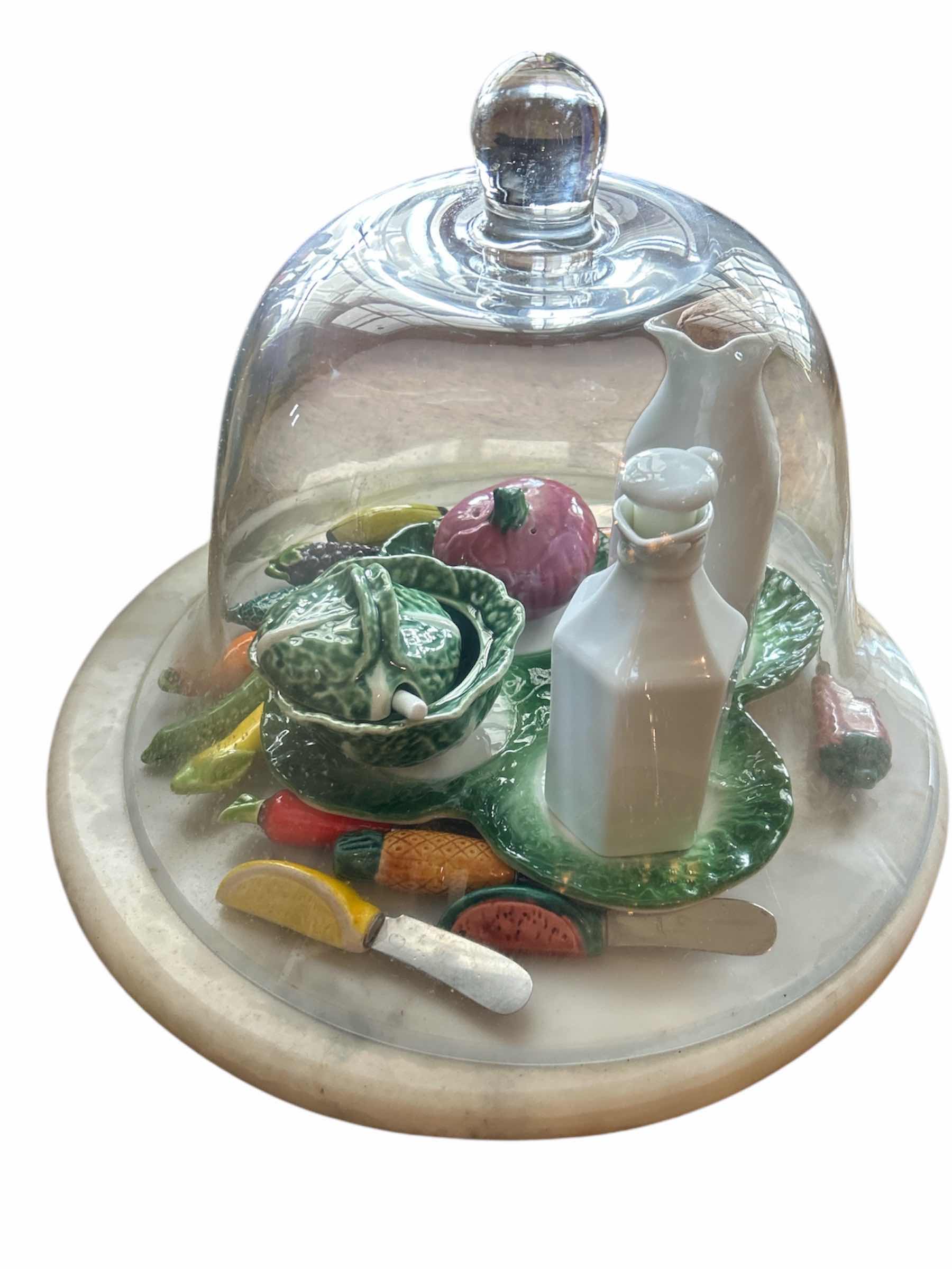 Photo 1 of ANTIQUE BELL SHAPED CRYSTAL CLOCHE WITH ACCESSORIES AND DECOR