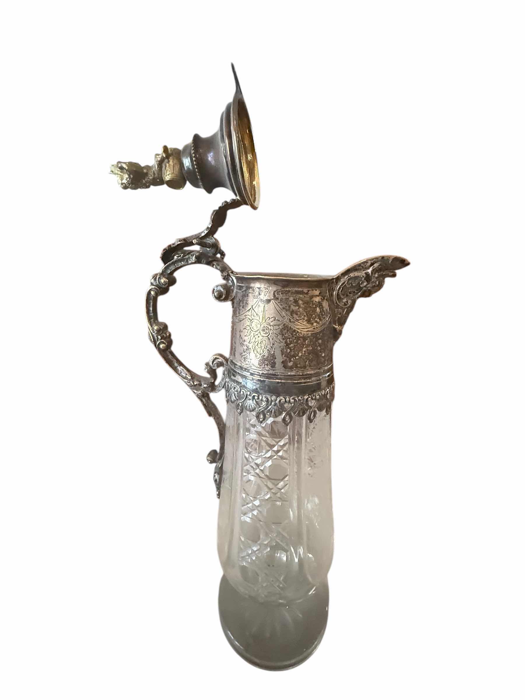 Photo 4 of ANTIQUE RARE 19th CENTURY SILVER PLATED CUT CRYSTAL CLARET JUG W7” H14”