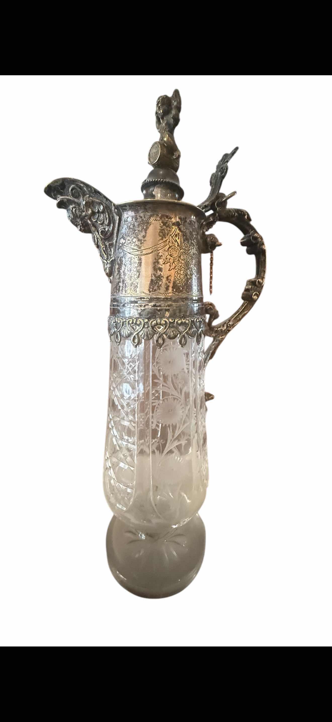 Photo 6 of ANTIQUE RARE 19th CENTURY SILVER PLATED CUT CRYSTAL CLARET JUG W7” H14”