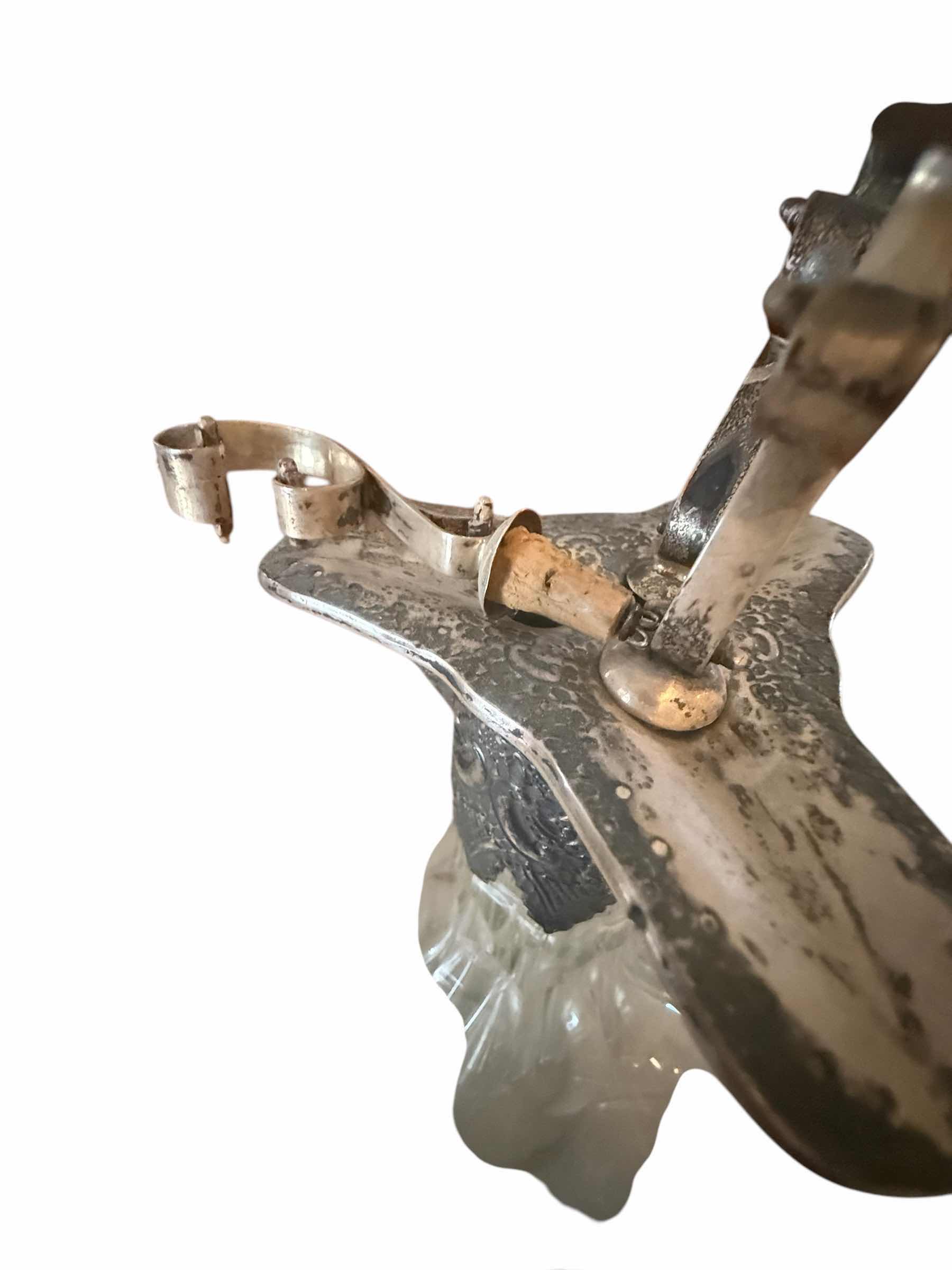 Photo 3 of RARE ANTIQUE SILVER PLATED CUT GLASS 3 POINT DECANTER W8” H 14”