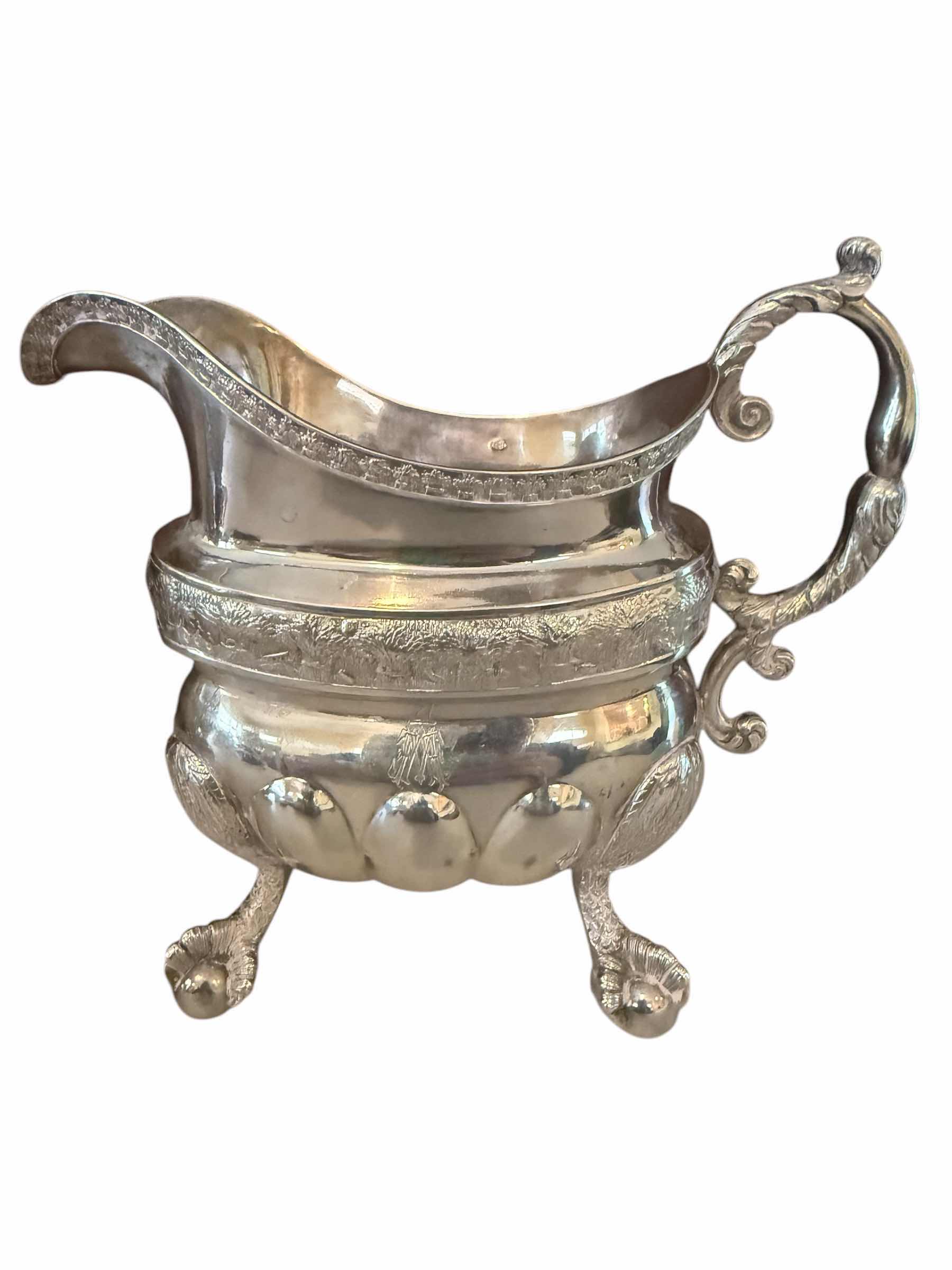 Photo 2 of ANTIQUE COIN SILVER GEORGIAN CREAMER JUG W7” H6”-TOTAL WEIGHT 0.9lbs