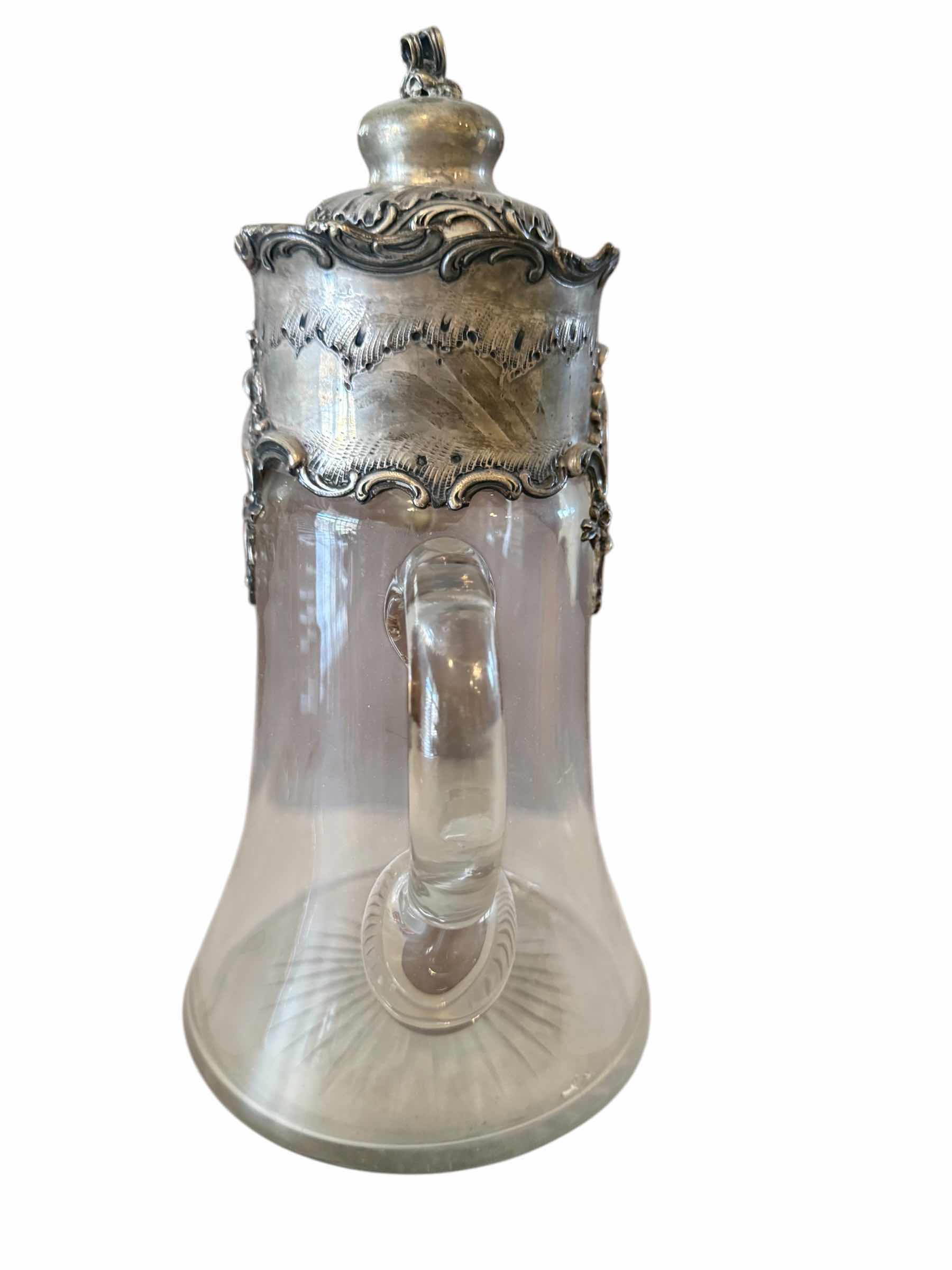 Photo 3 of ANTIQUE 19th CENTURY SILVER PLATED GLASS CARAFE W8” H 13” CIRCA 1800