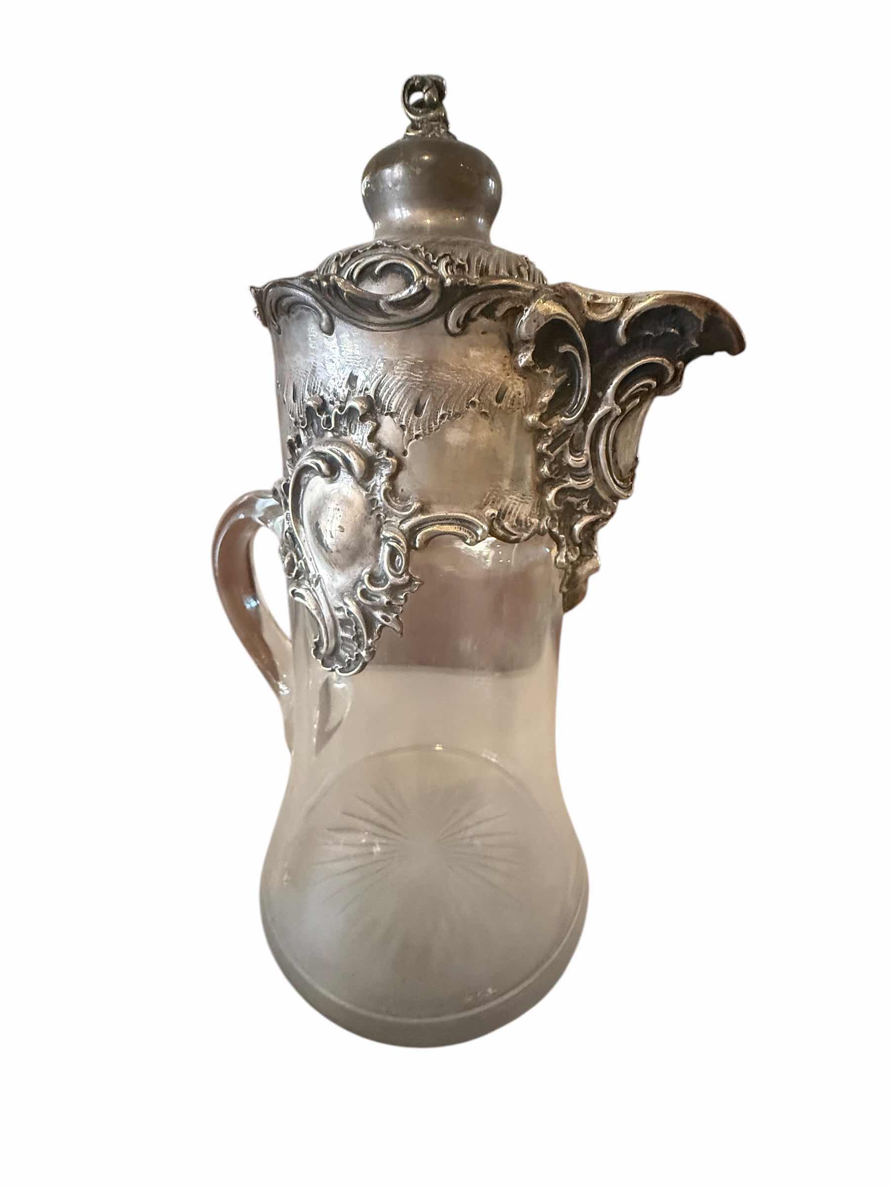 Photo 4 of ANTIQUE 19th CENTURY SILVER PLATED GLASS CARAFE W8” H 13” CIRCA 1800