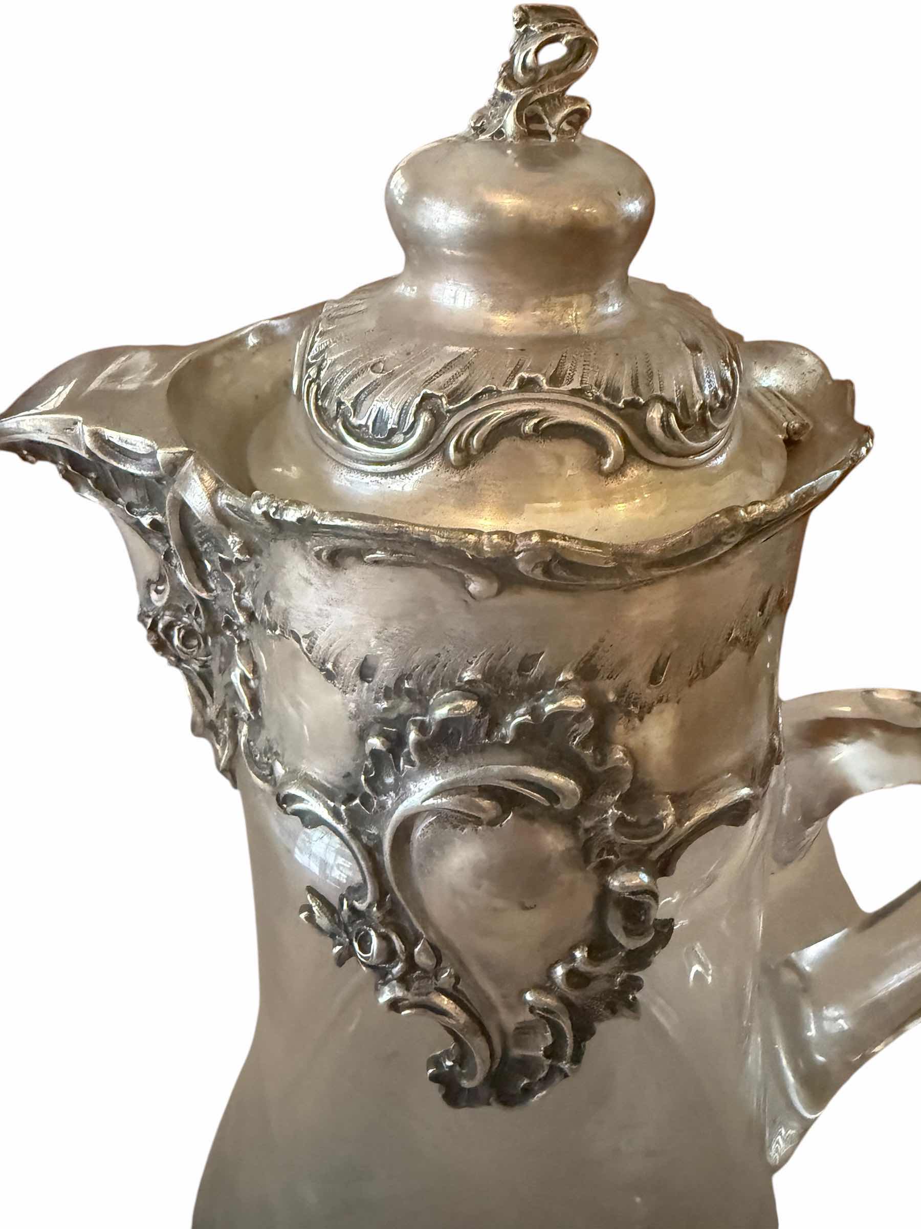 Photo 5 of ANTIQUE 19th CENTURY SILVER PLATED GLASS CARAFE W8” H 13” CIRCA 1800