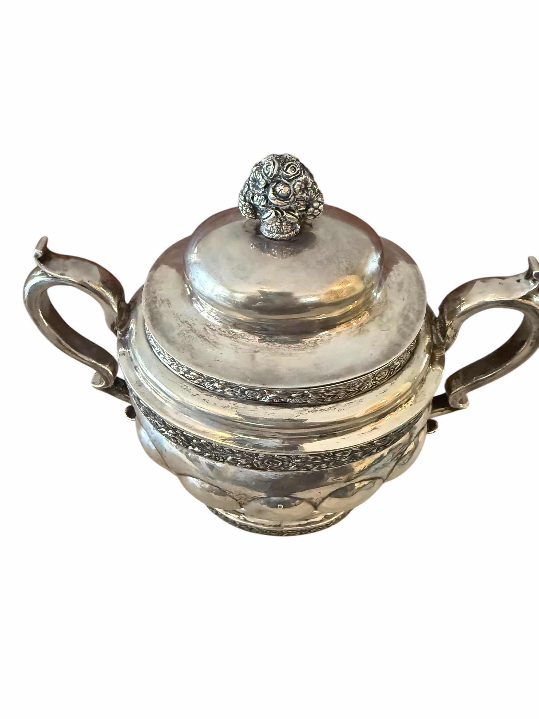 Photo 1 of ANTIQUE J. CRAWFORD COIN SILVER CIRCA 1825 "Sheaf of Wheat" SUGAR BOWL  H10” x 9” -TOTAL WEIGHT 1.8 lbs